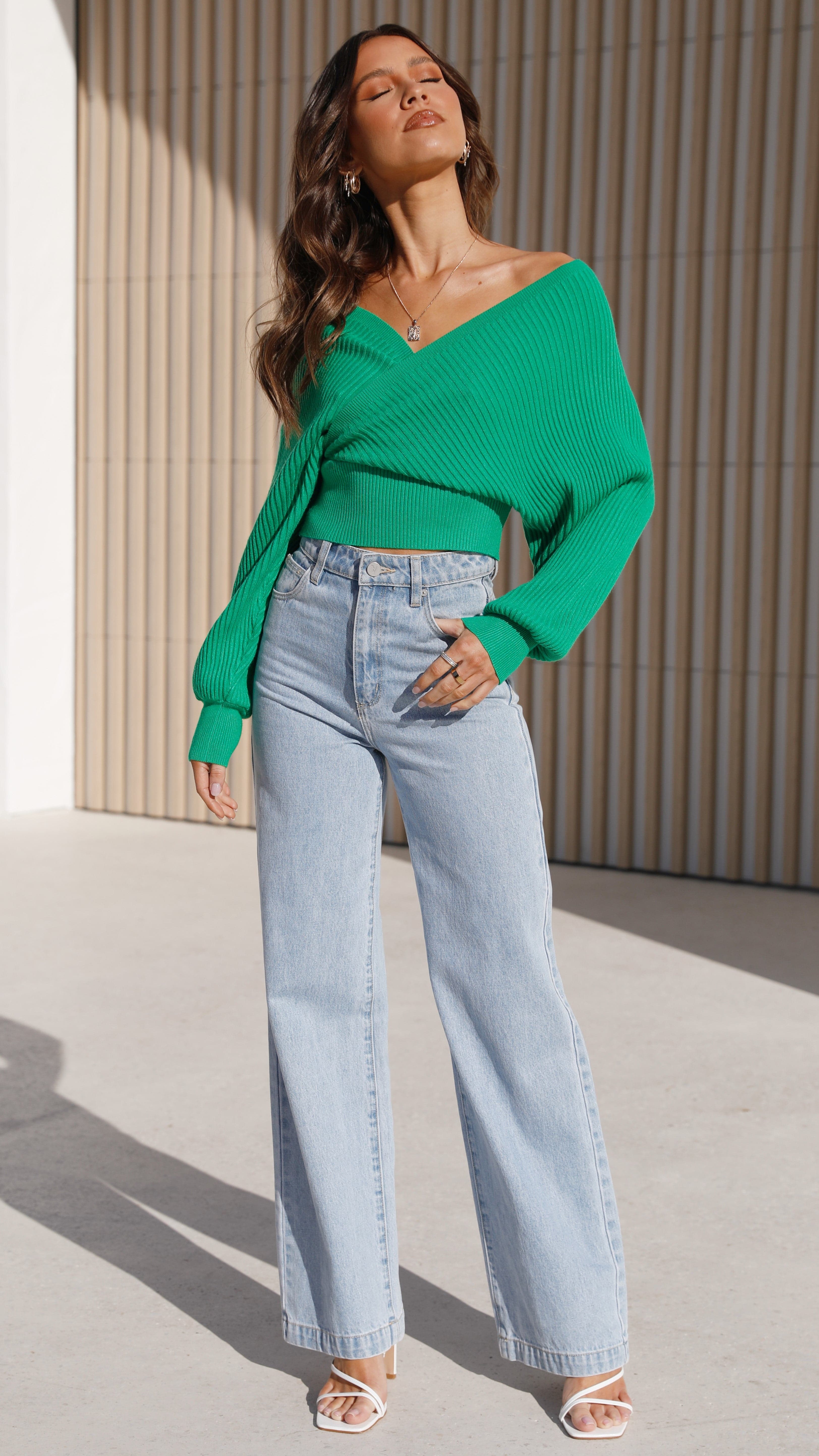 Posse Knit Top - Green-Sunshines Bliss