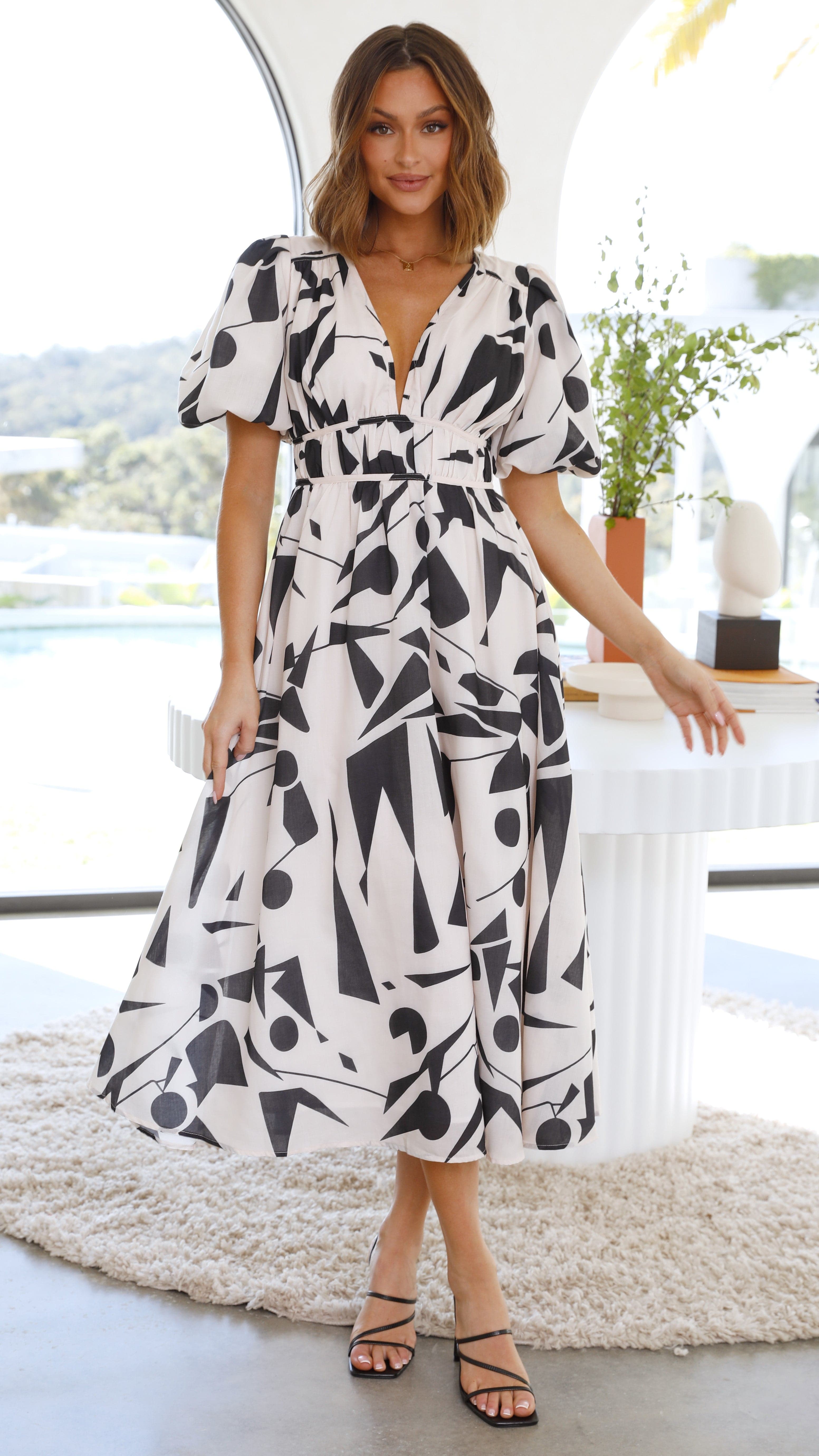 Venice Midi Dress - Beige/Black-Sunshines Bliss