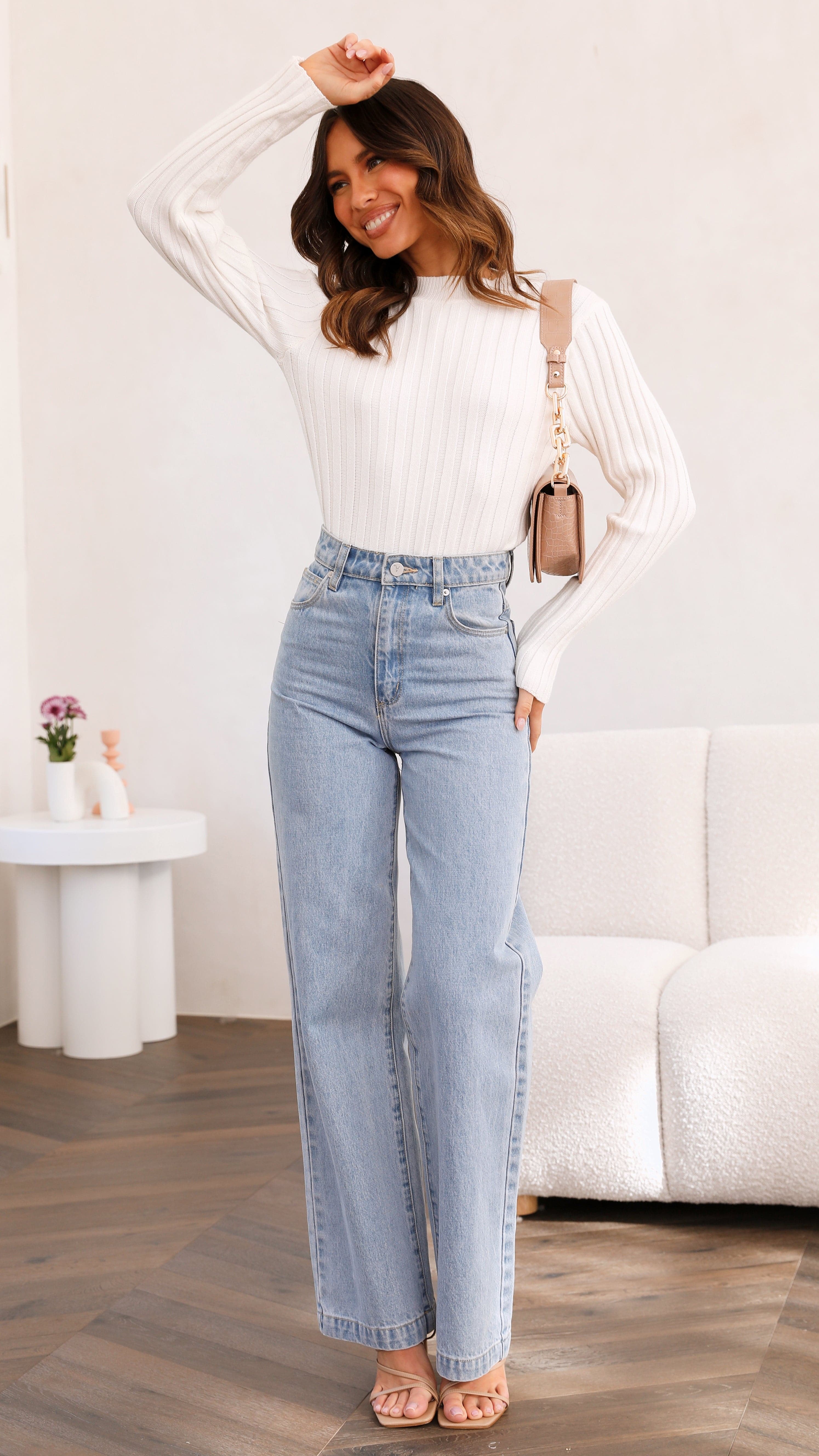 Imogen Long Sleeve Knit Crop - White-Sunshines Bliss