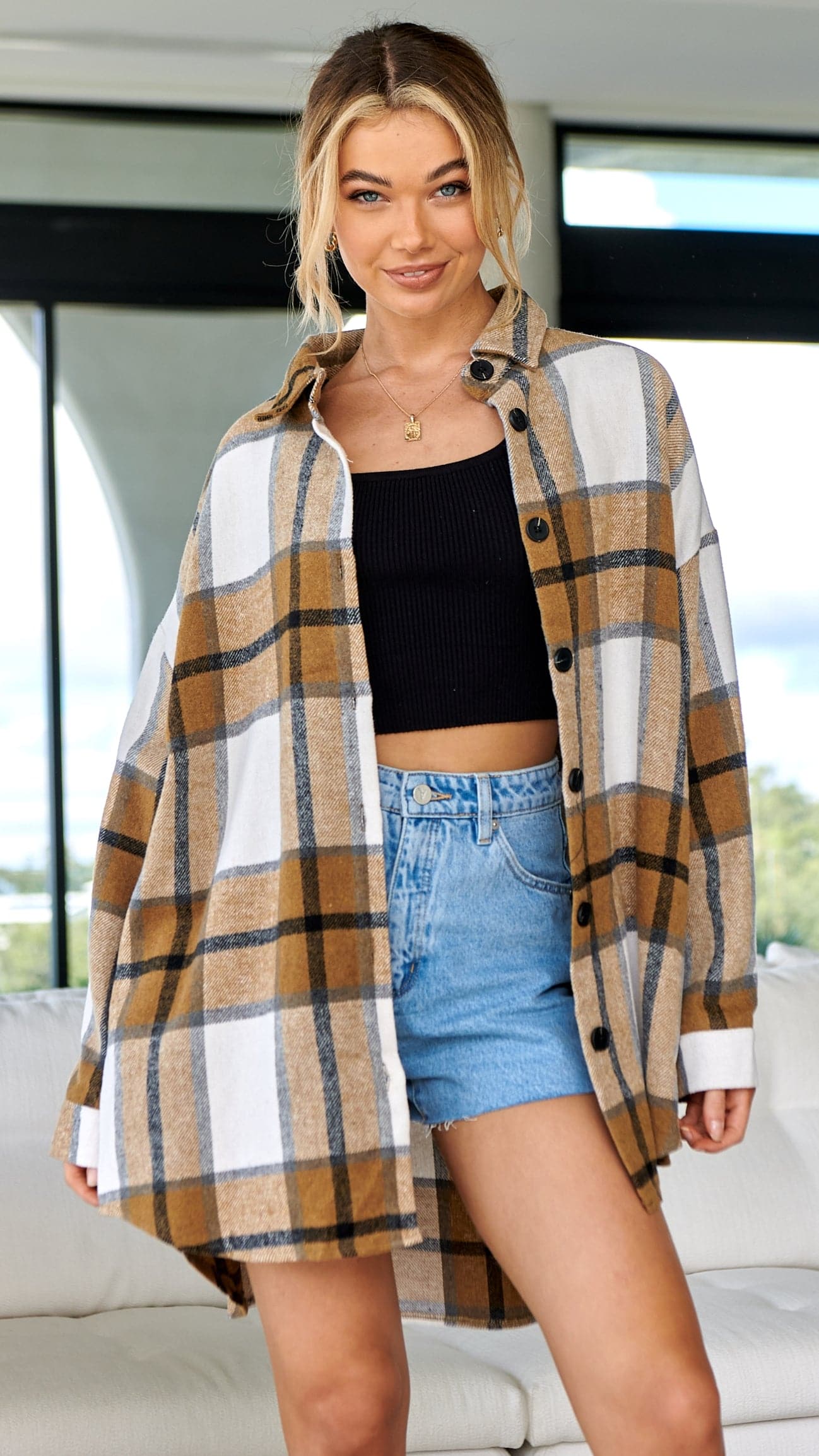 Viktoria Jacket - Tan Check-Sunshines Bliss