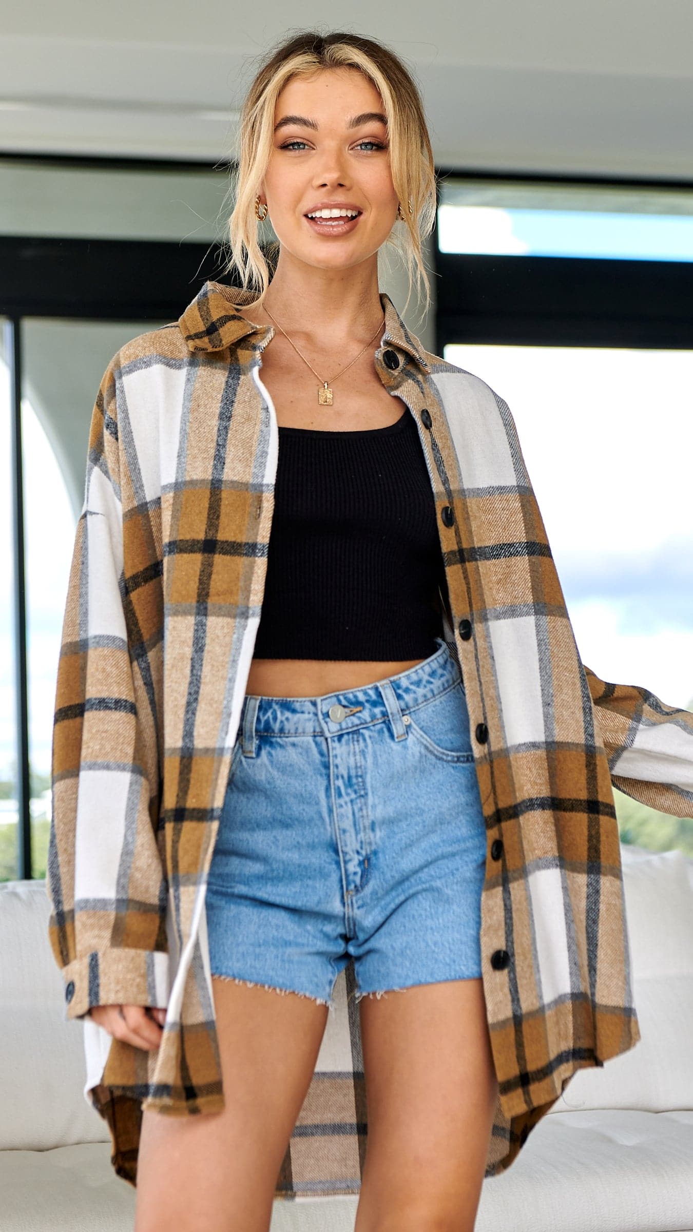 Viktoria Jacket - Tan Check-Sunshines Bliss