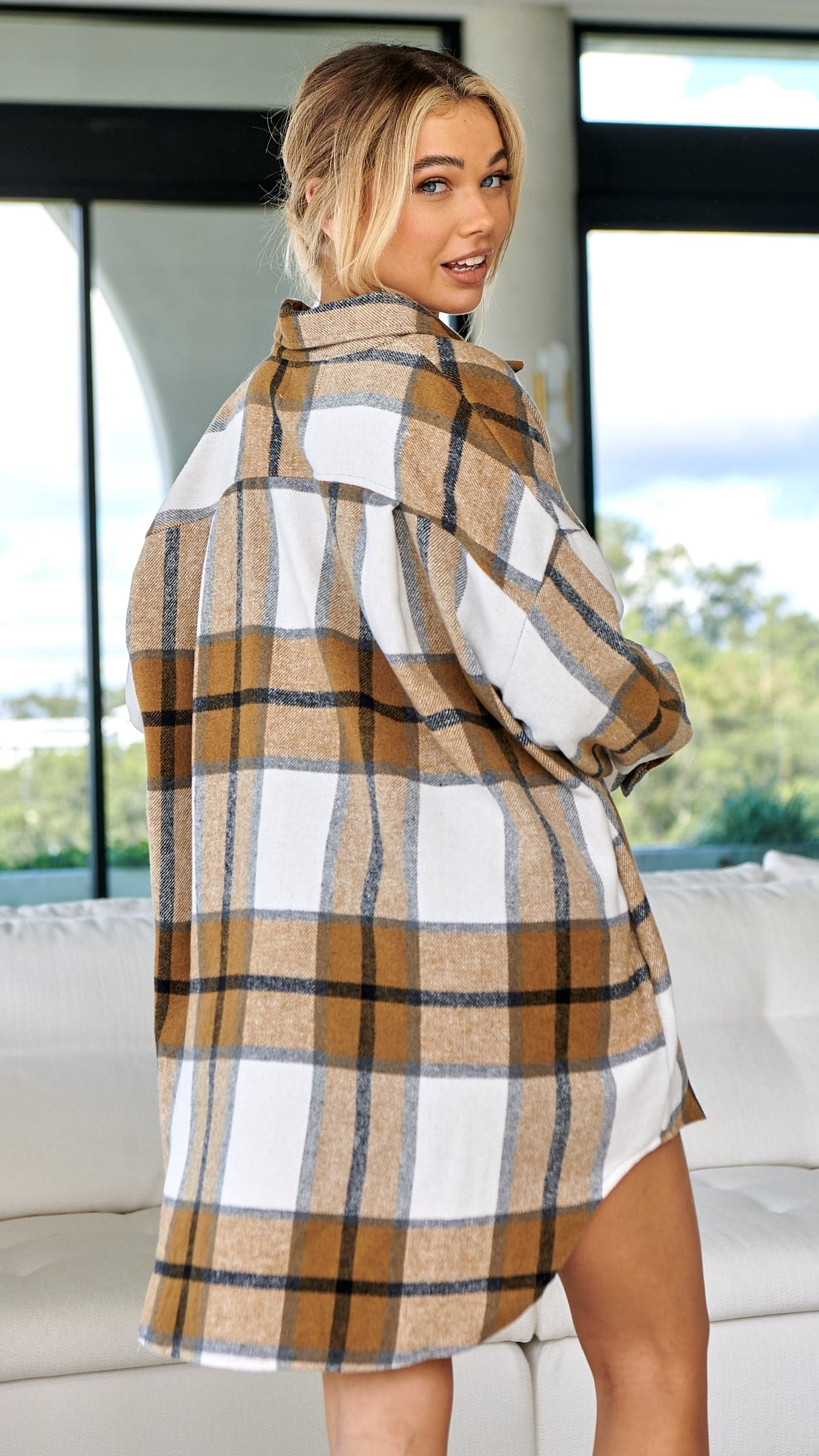 Viktoria Jacket - Tan Check-Sunshines Bliss