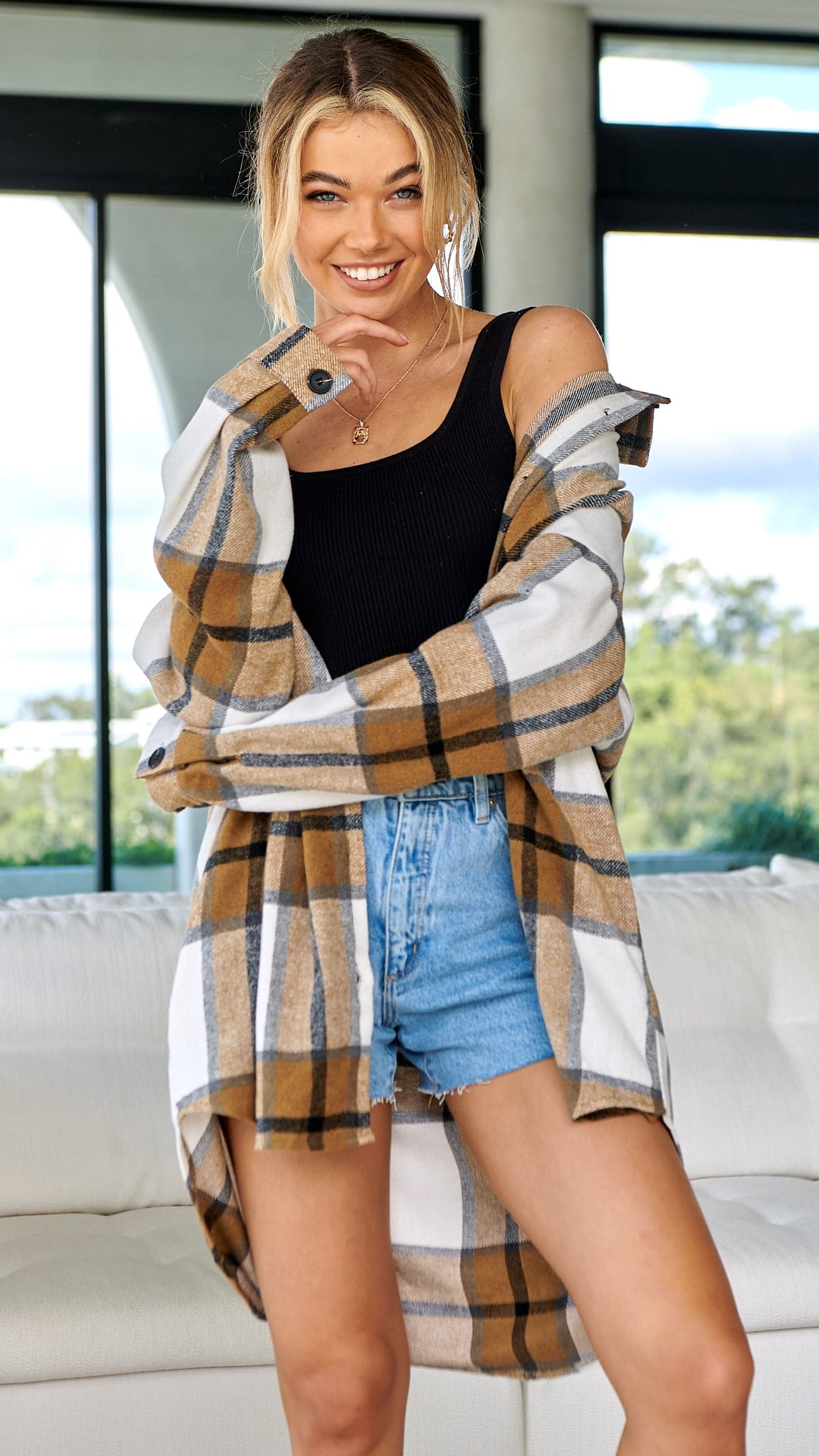 Viktoria Jacket - Tan Check-Sunshines Bliss