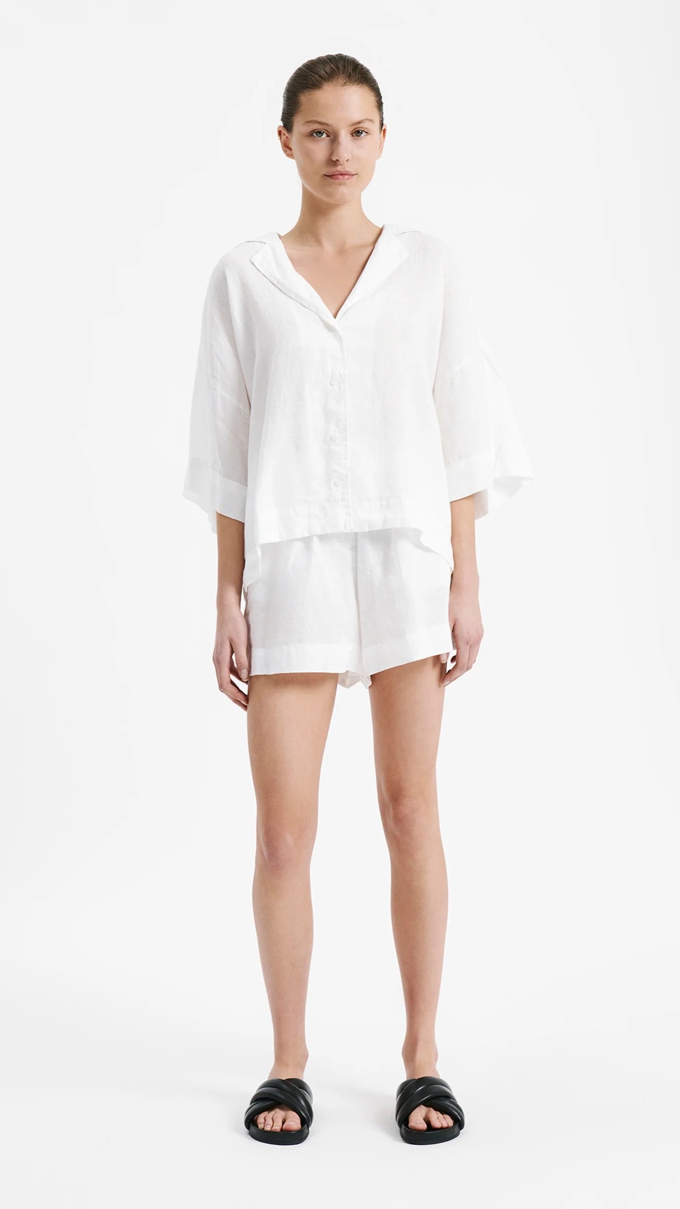 Linen Lounge Shirt - White-Sunshines Bliss
