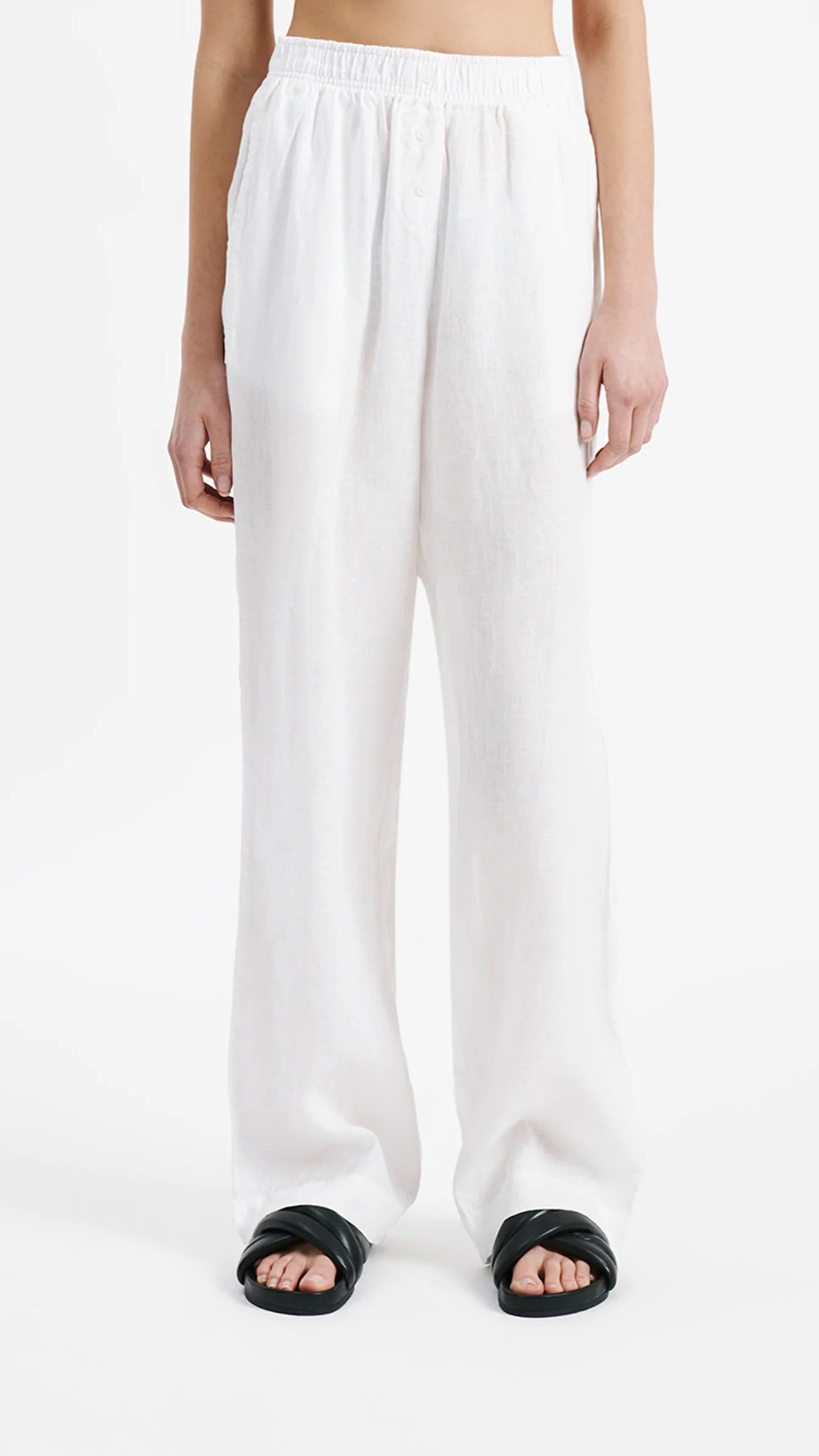Linen Lounge Pant - White-Sunshines Bliss