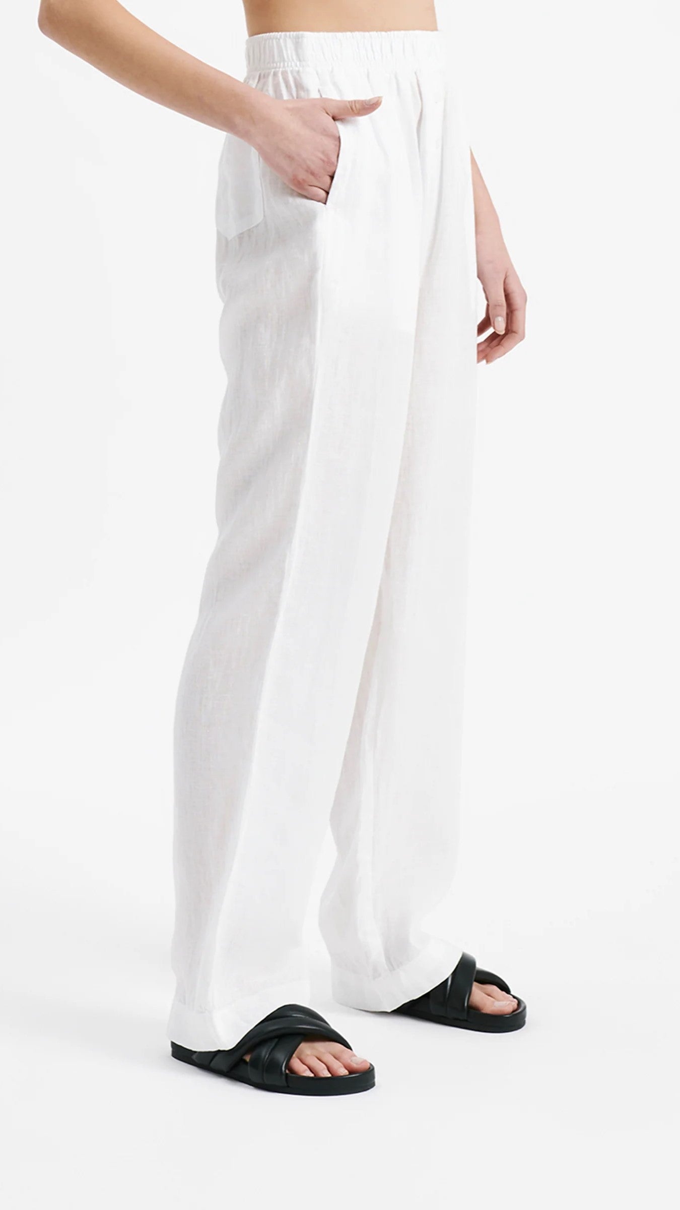 Linen Lounge Pant - White-Sunshines Bliss