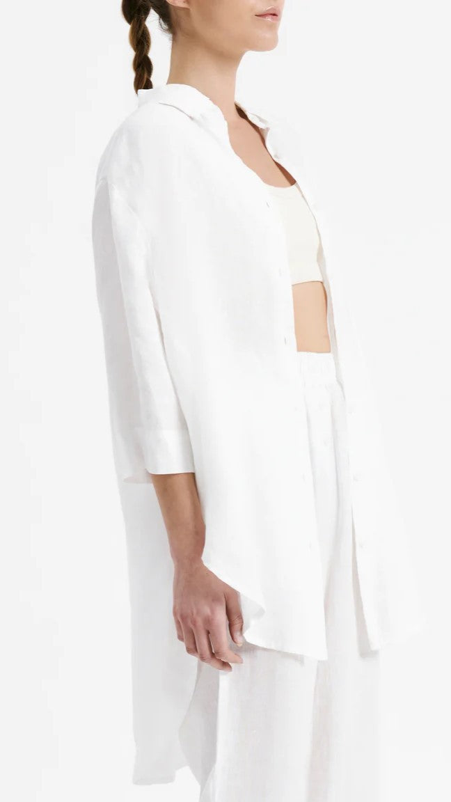 Lounge Linen Longline Shirt - White-Sunshines Bliss