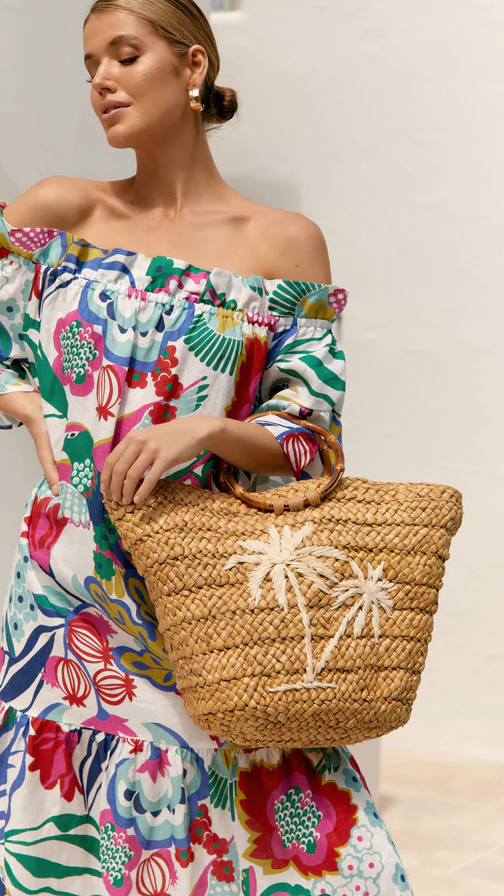 Paradise Beach Palm Tote - Natural-Sunshines Bliss