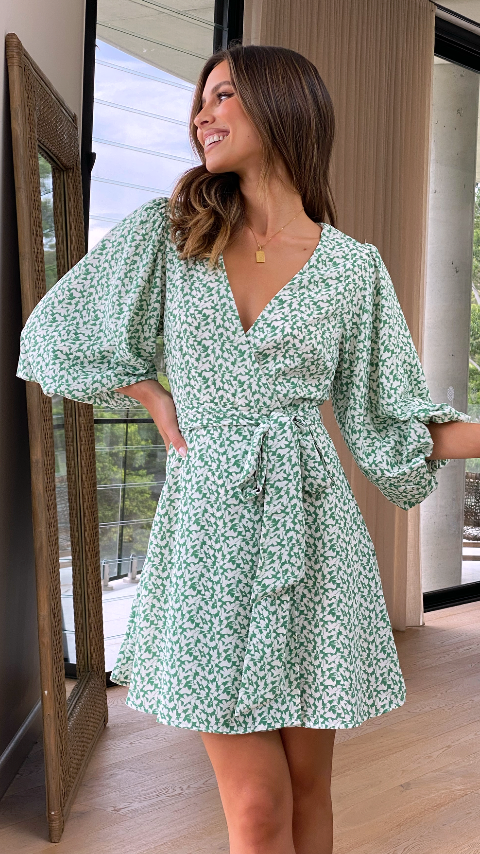 Tamilla Mini Dress - Sage Floral-Sunshines Bliss