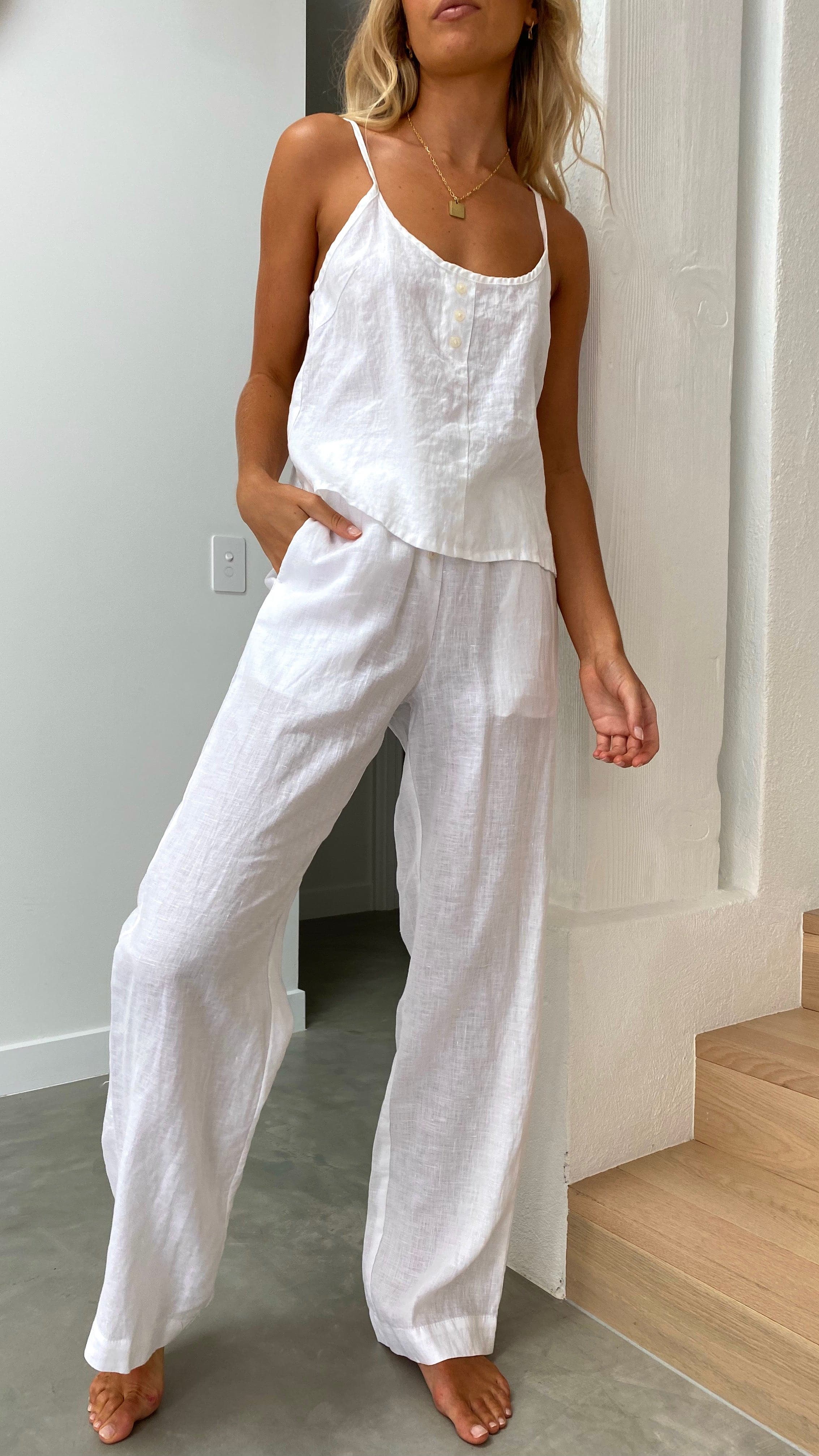 Linen Lounge Pant - White-Sunshines Bliss