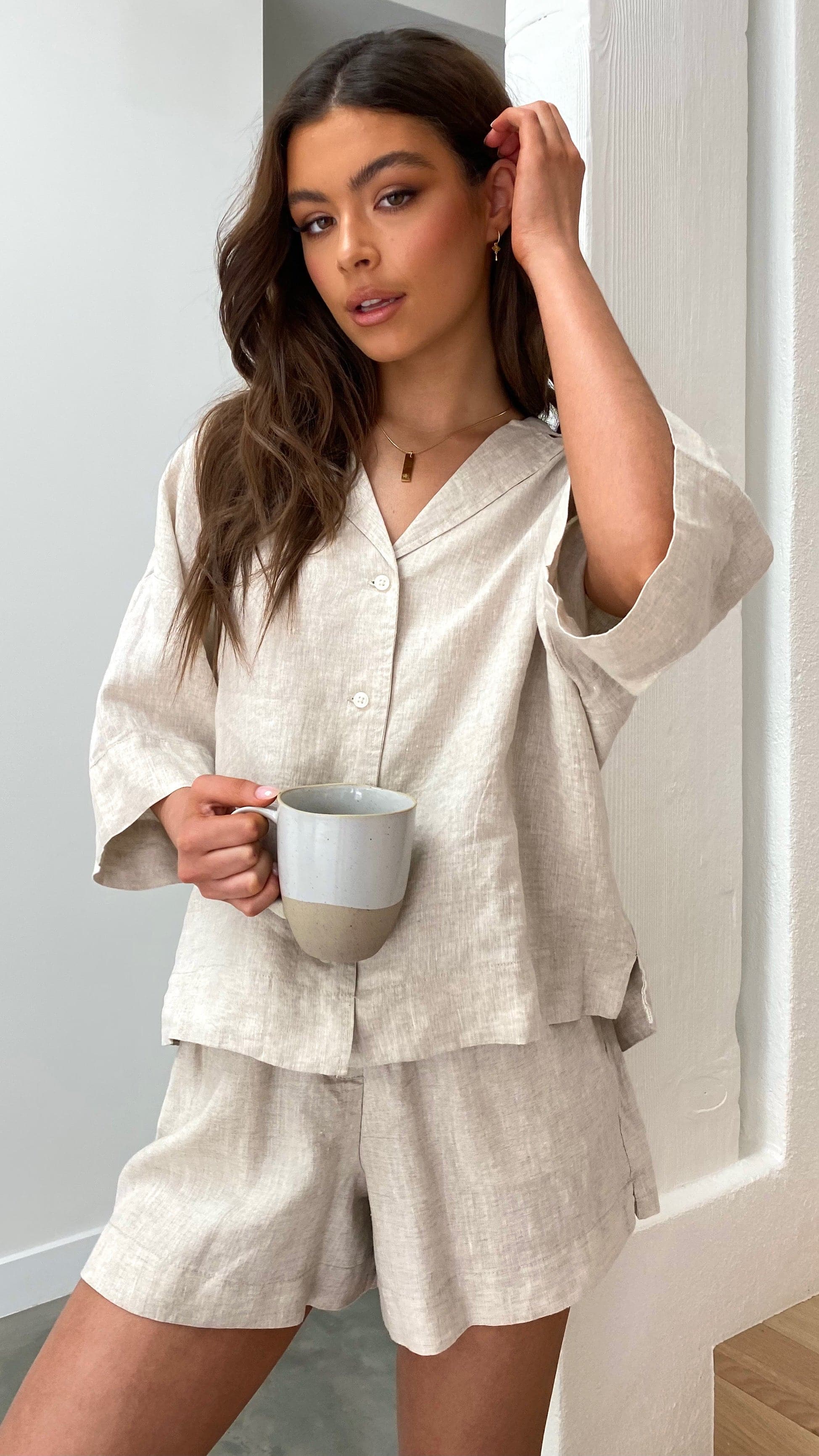 Linen Lounge Short - Natural-Sunshines Bliss