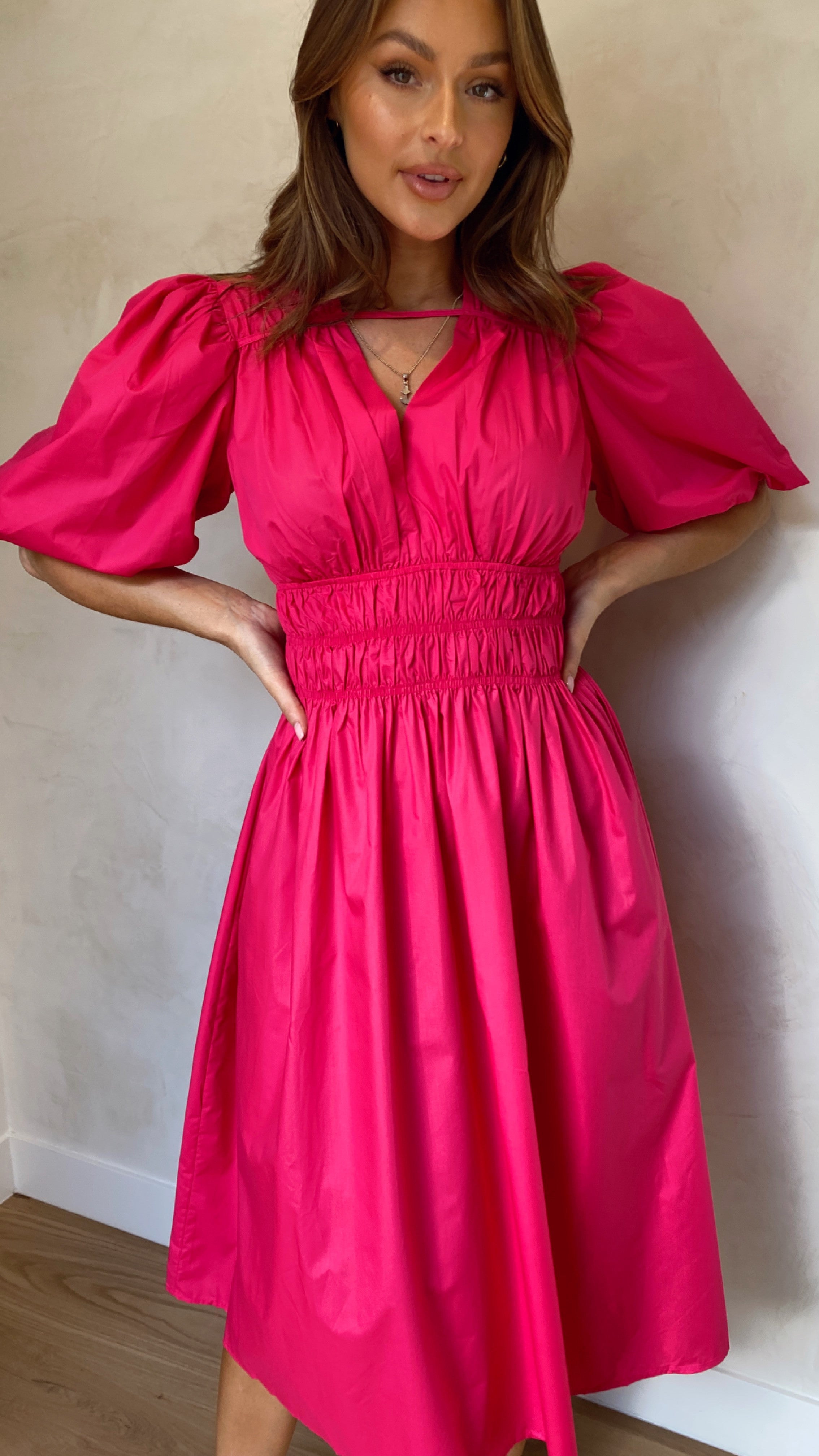 Jaymie Midi Dress - Hot Pink-Sunshines Bliss