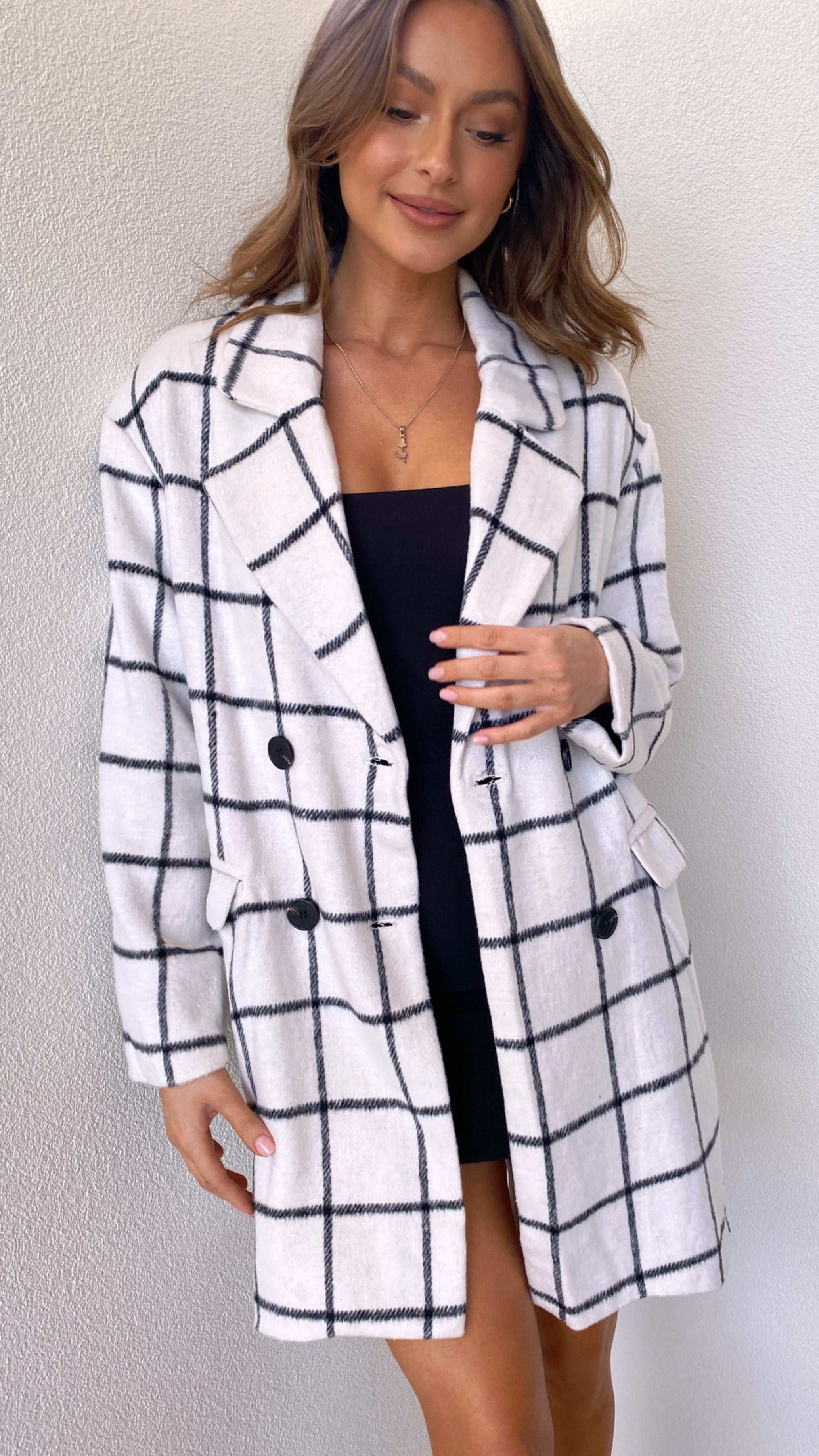 Odelya Jacket - White Check-Sunshines Bliss