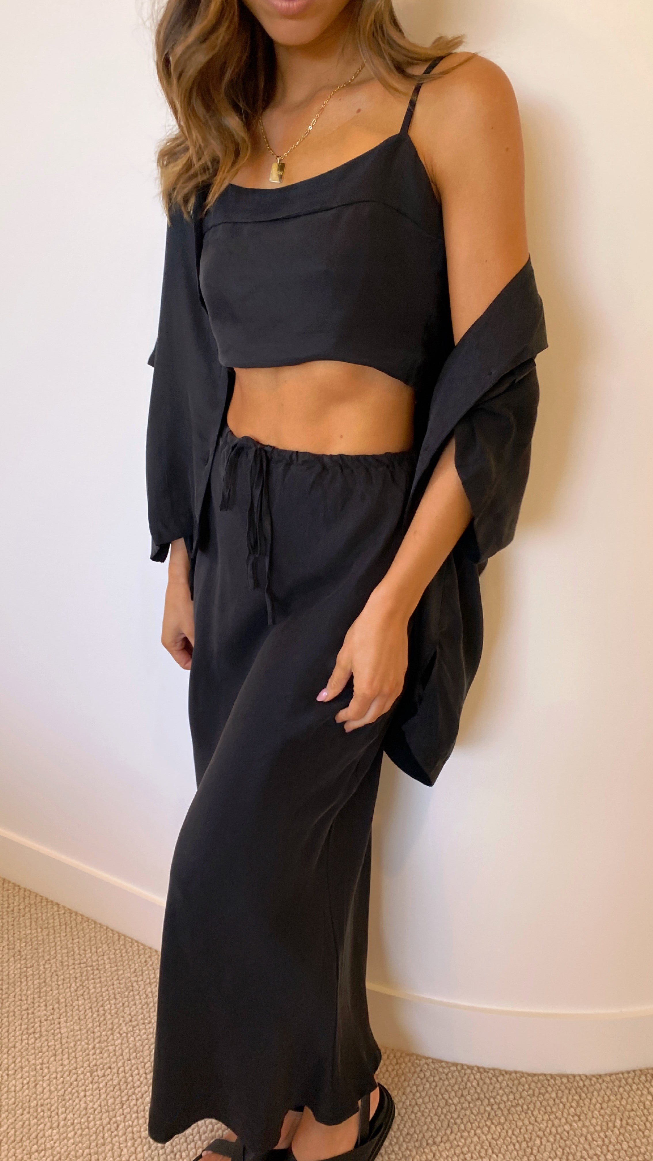 Winnie Crop Top - Black Cupro-Sunshines Bliss
