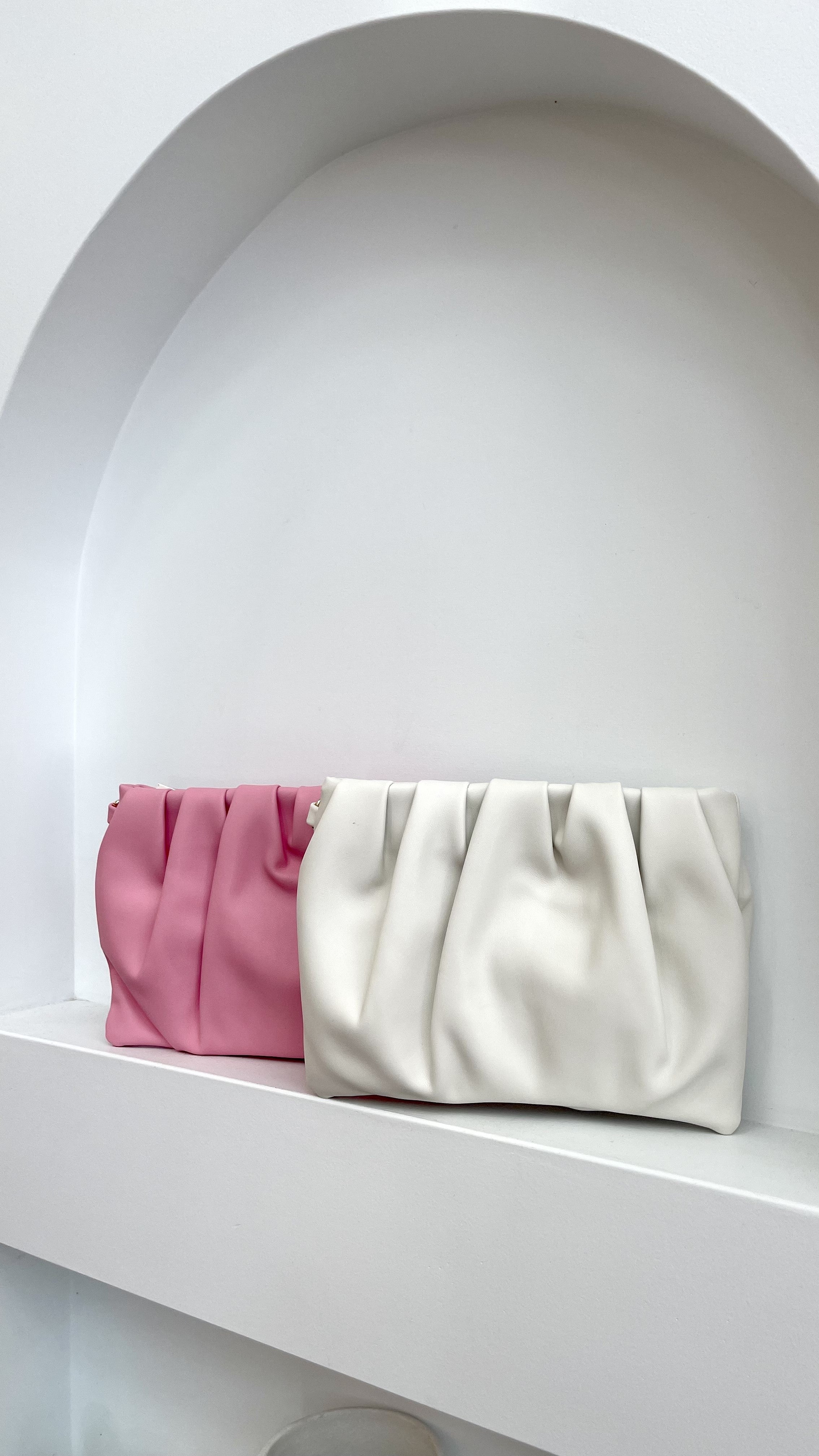 Abbey Multi Pleat Pouch - White-Sunshines Bliss