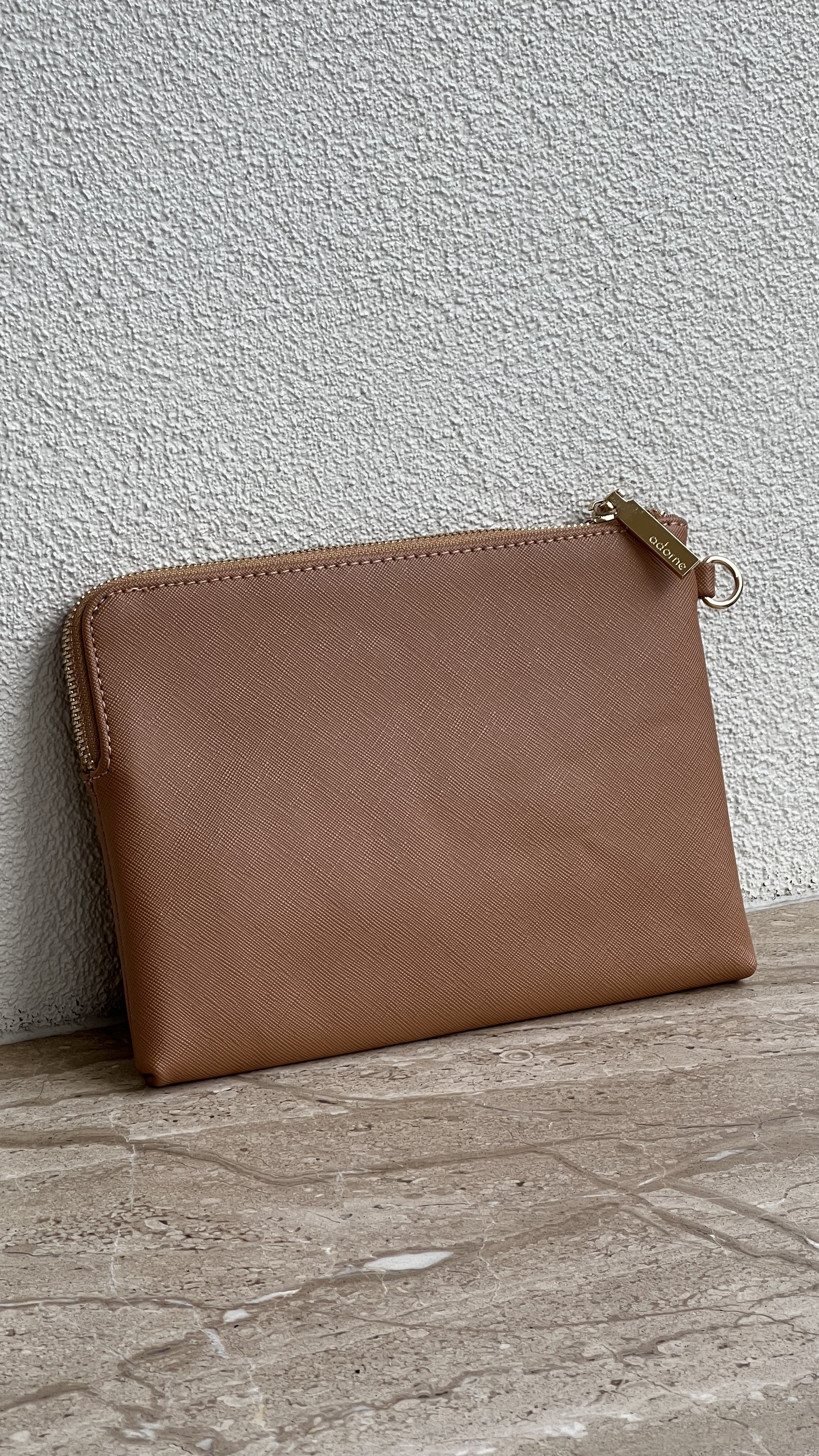 Becca Textured Corner Zip Pouch - Dark/Camel-Sunshines Bliss