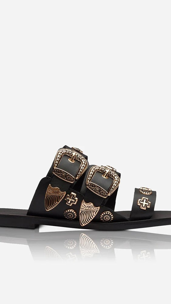Sol Sana Eastwood Slide - Black/Gold-Sunshines Bliss