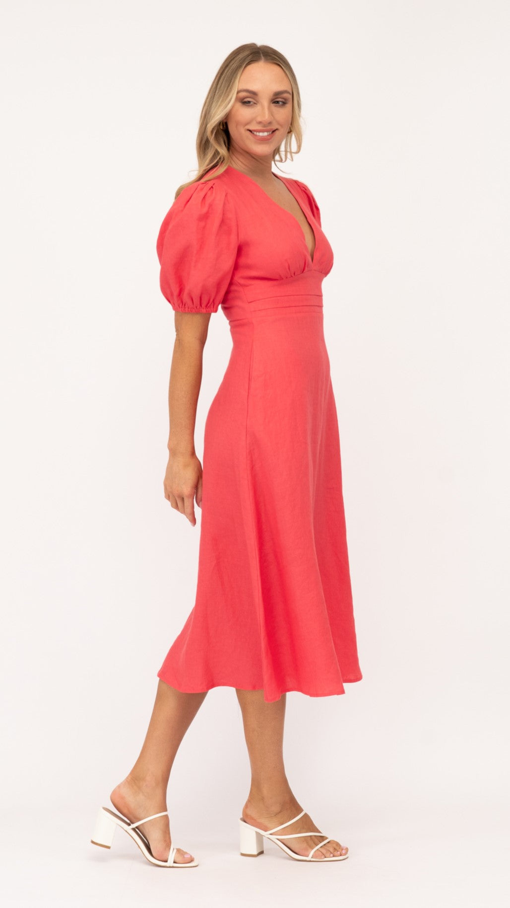 Sheri Midi Dress - Coral-Sunshines Bliss