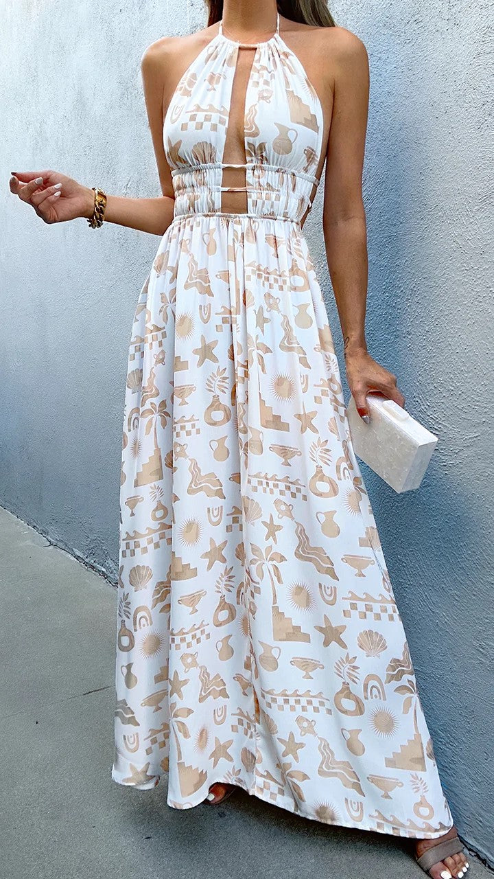 Clovelly Maxi Dress - White/Sand-Sunshines Bliss