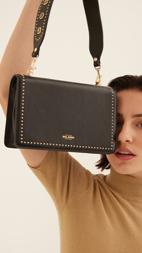 Sol Sana Flap Bag - Black/Gold-Sunshines Bliss