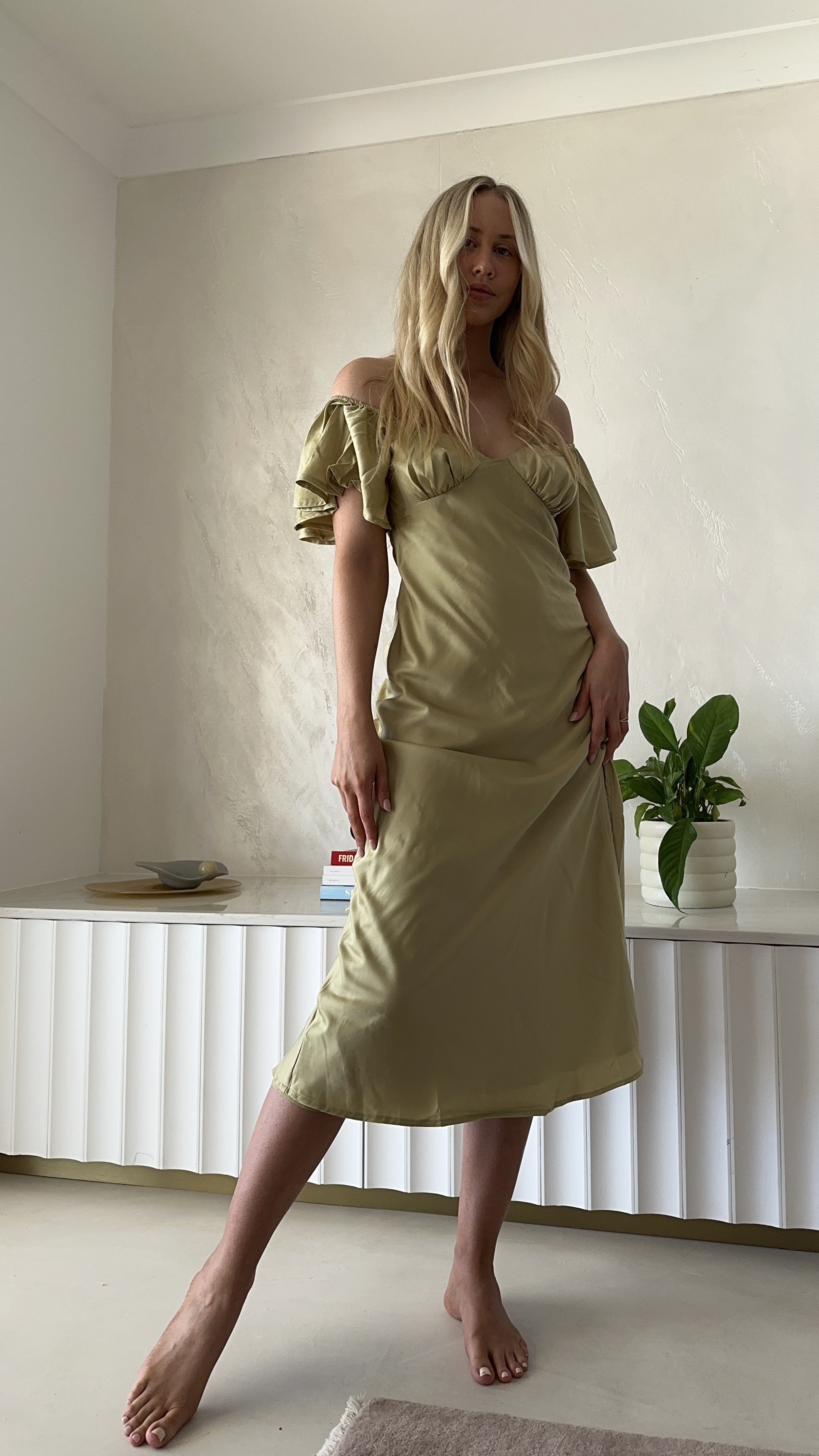 Louisa Midi Dress - Olive-Sunshines Bliss