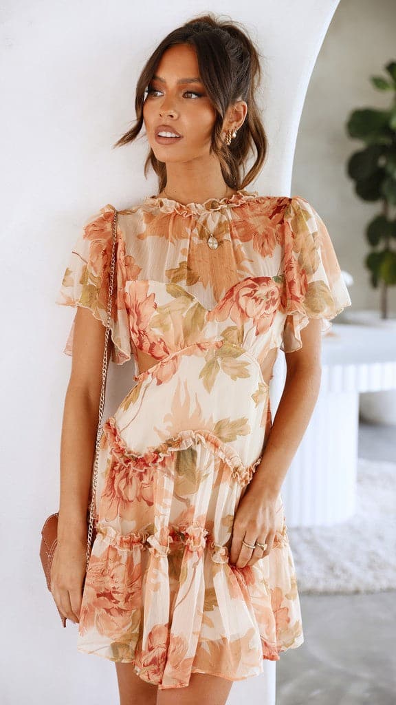 Lylah Mini Dress - Orange Floral-Sunshines Bliss