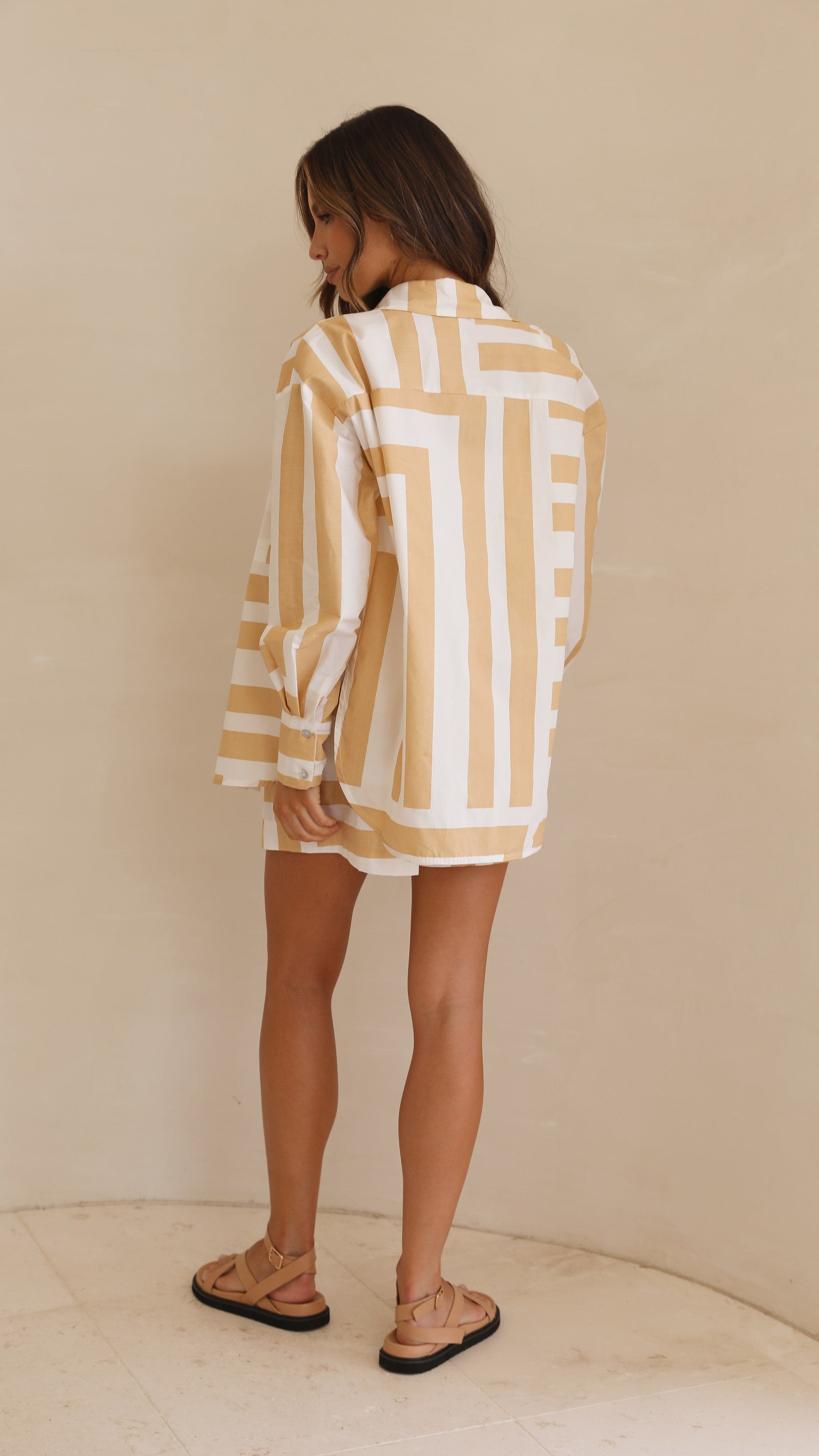 Ezra Shirt and Short Set - Beige/White Stripe-Sunshines Bliss