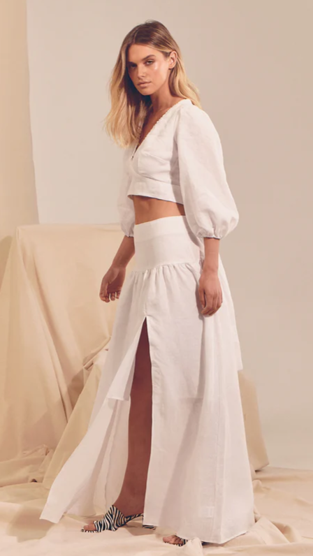 Lea Maxi Skirt - White-Sunshines Bliss