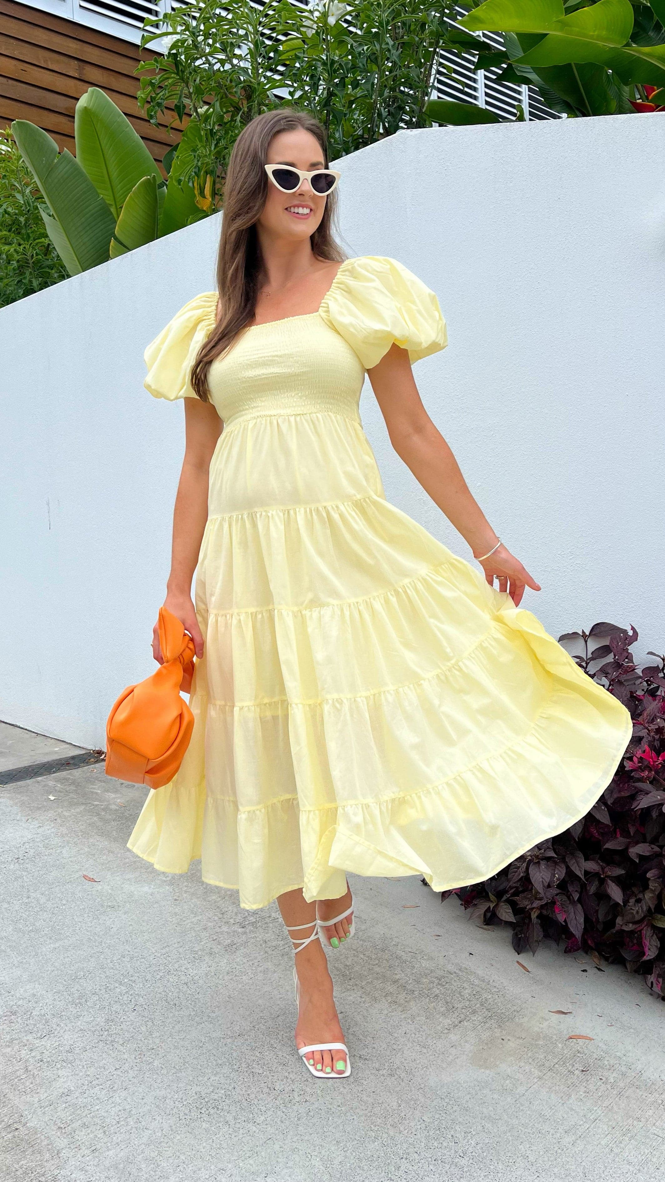 Chyna Midi Dress - Lemon-Sunshines Bliss