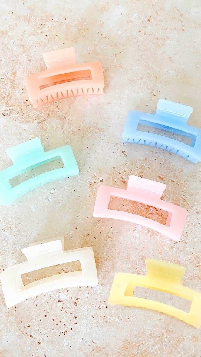 Steph Rectangle Claw Clip - Glossy Cream-Sunshines Bliss