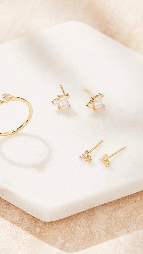 Janie Studs - Crystal/Gold-Sunshines Bliss