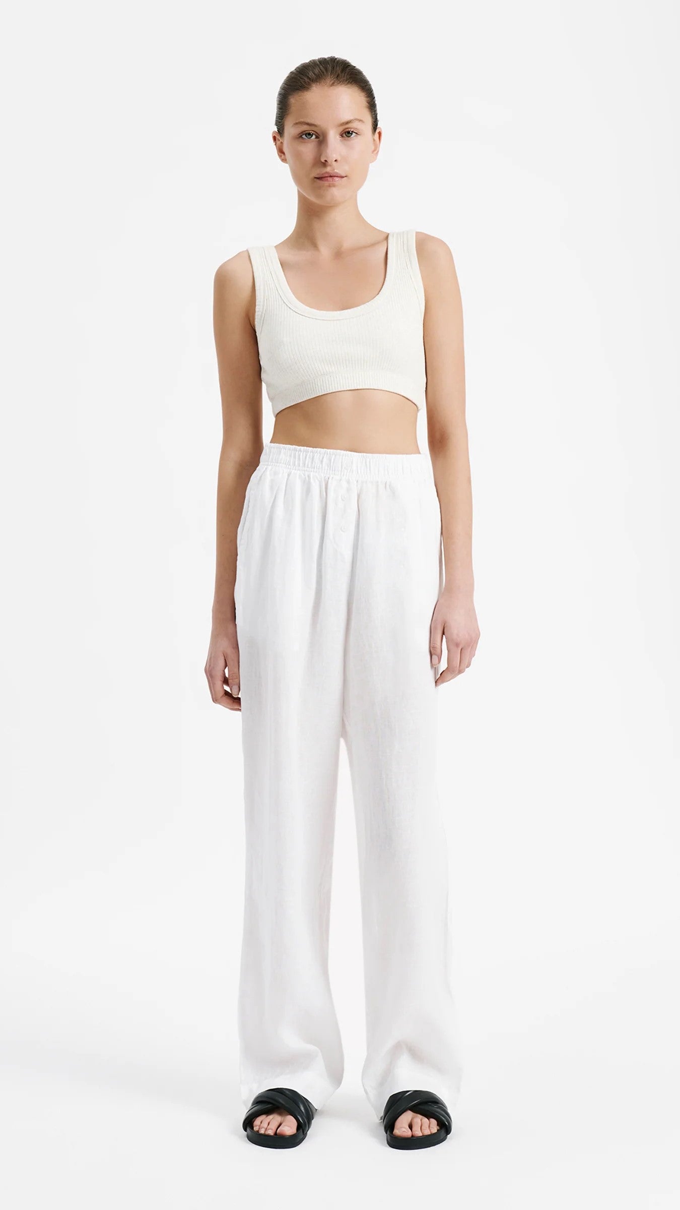 Linen Lounge Pant - White-Sunshines Bliss