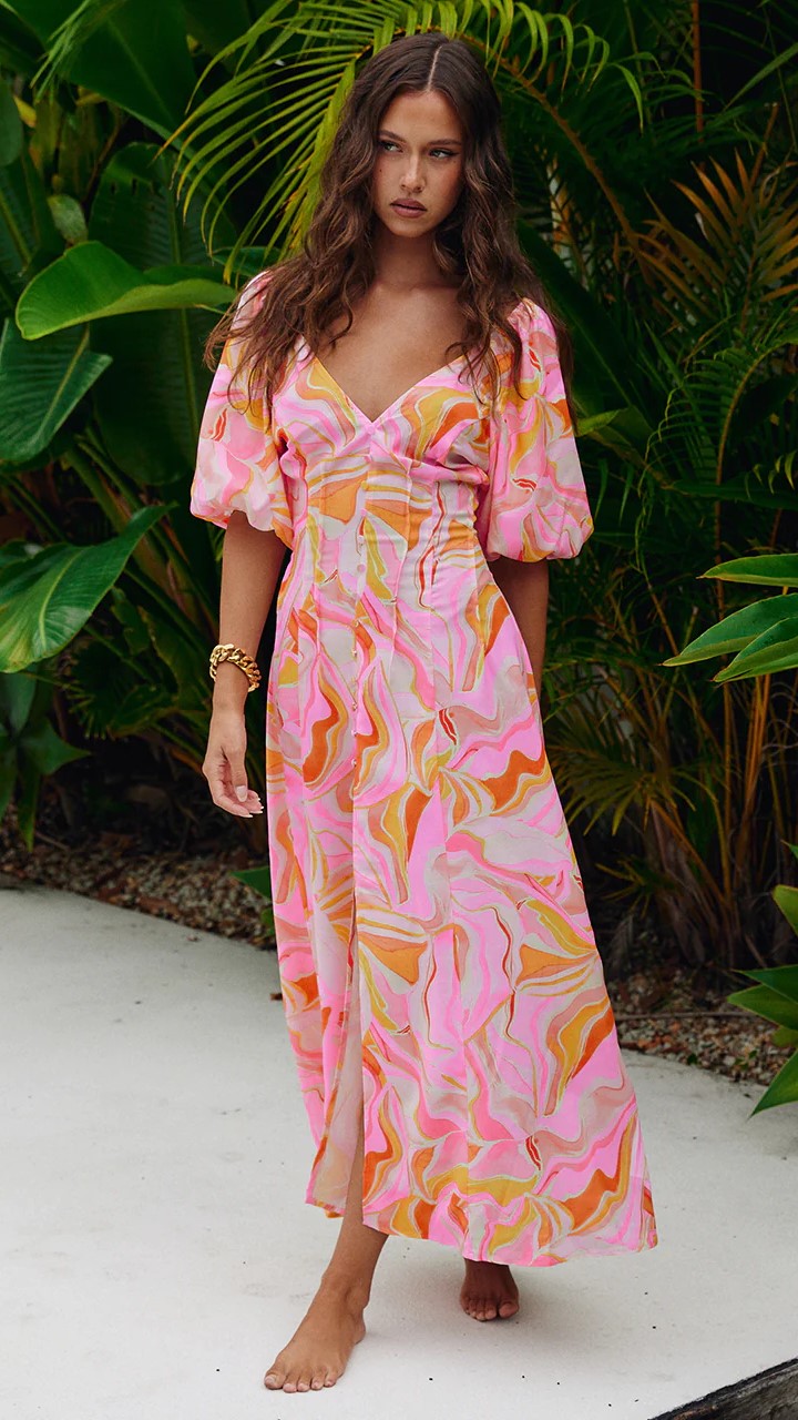 Louise Midi Dress - Pink-Sunshines Bliss
