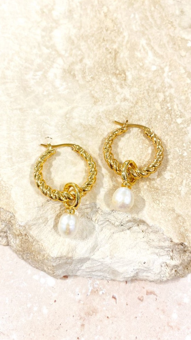 Twist Pearl Drop Earrings - Gold/Pearl-Sunshines Bliss