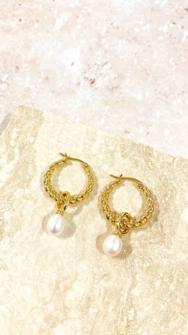 Twist Pearl Drop Earrings - Gold/Pearl-Sunshines Bliss
