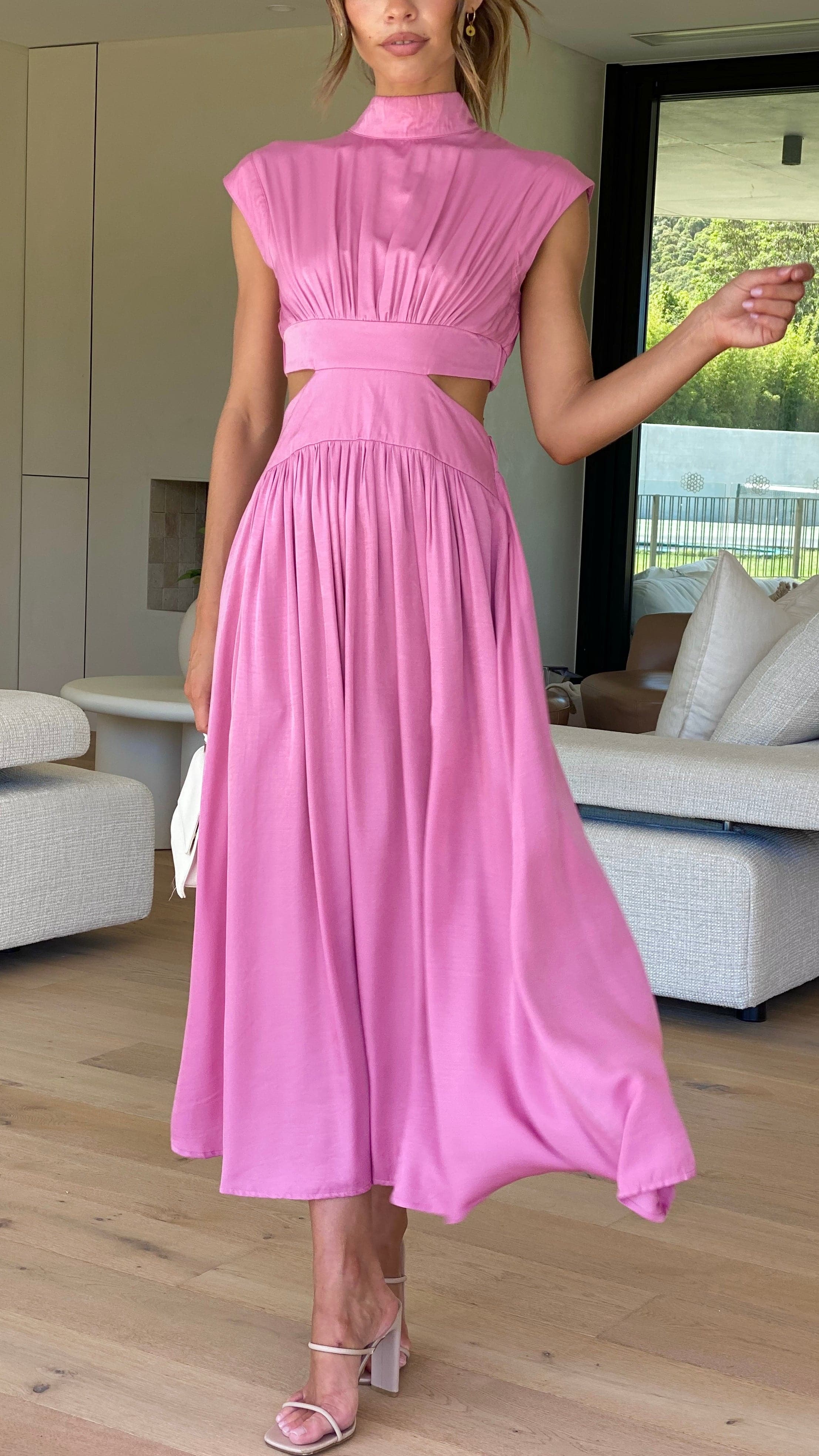 Cindie Midi Dress - Pink-Sunshines Bliss