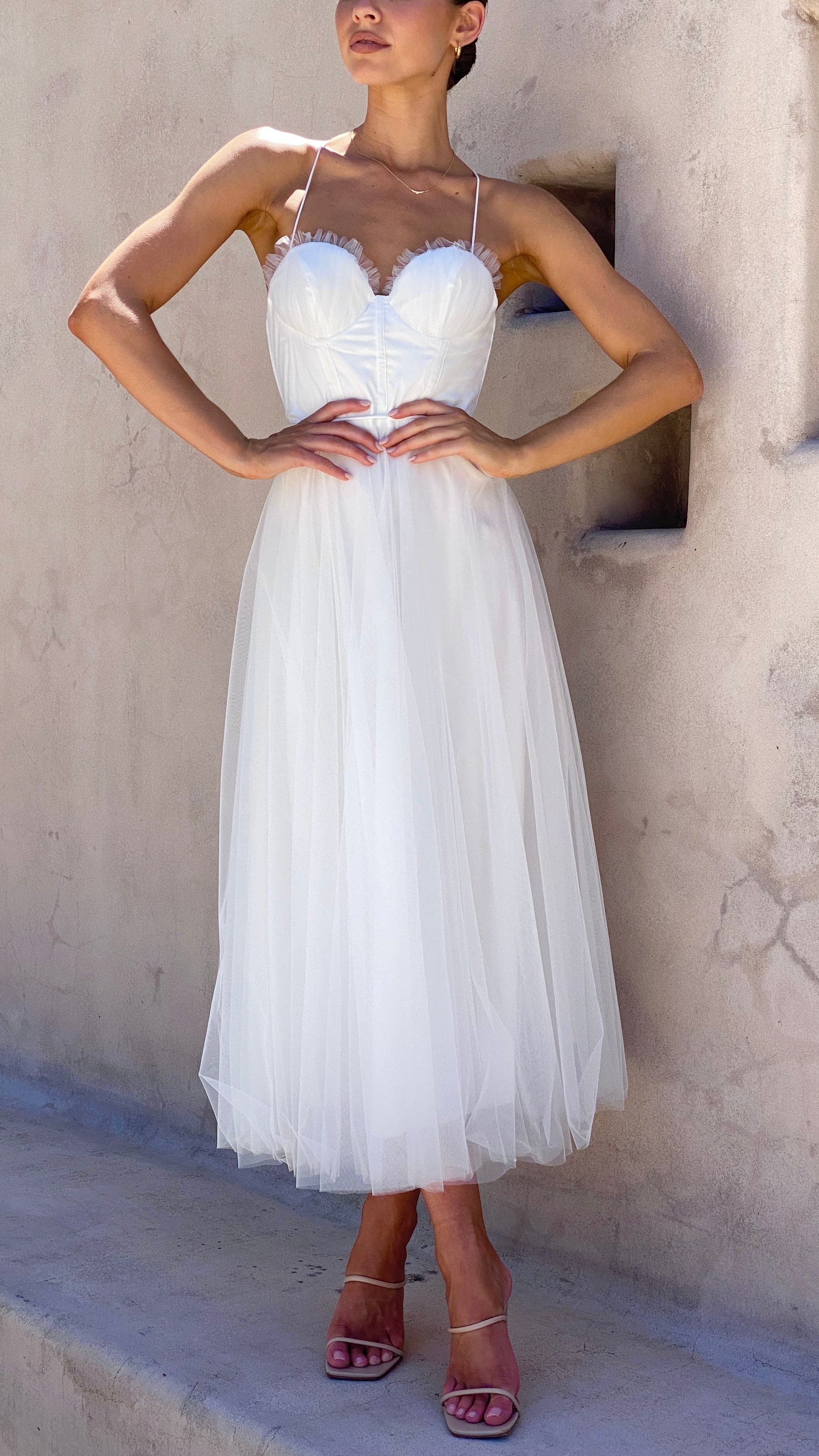 Diana Midi Dress - White-Sunshines Bliss