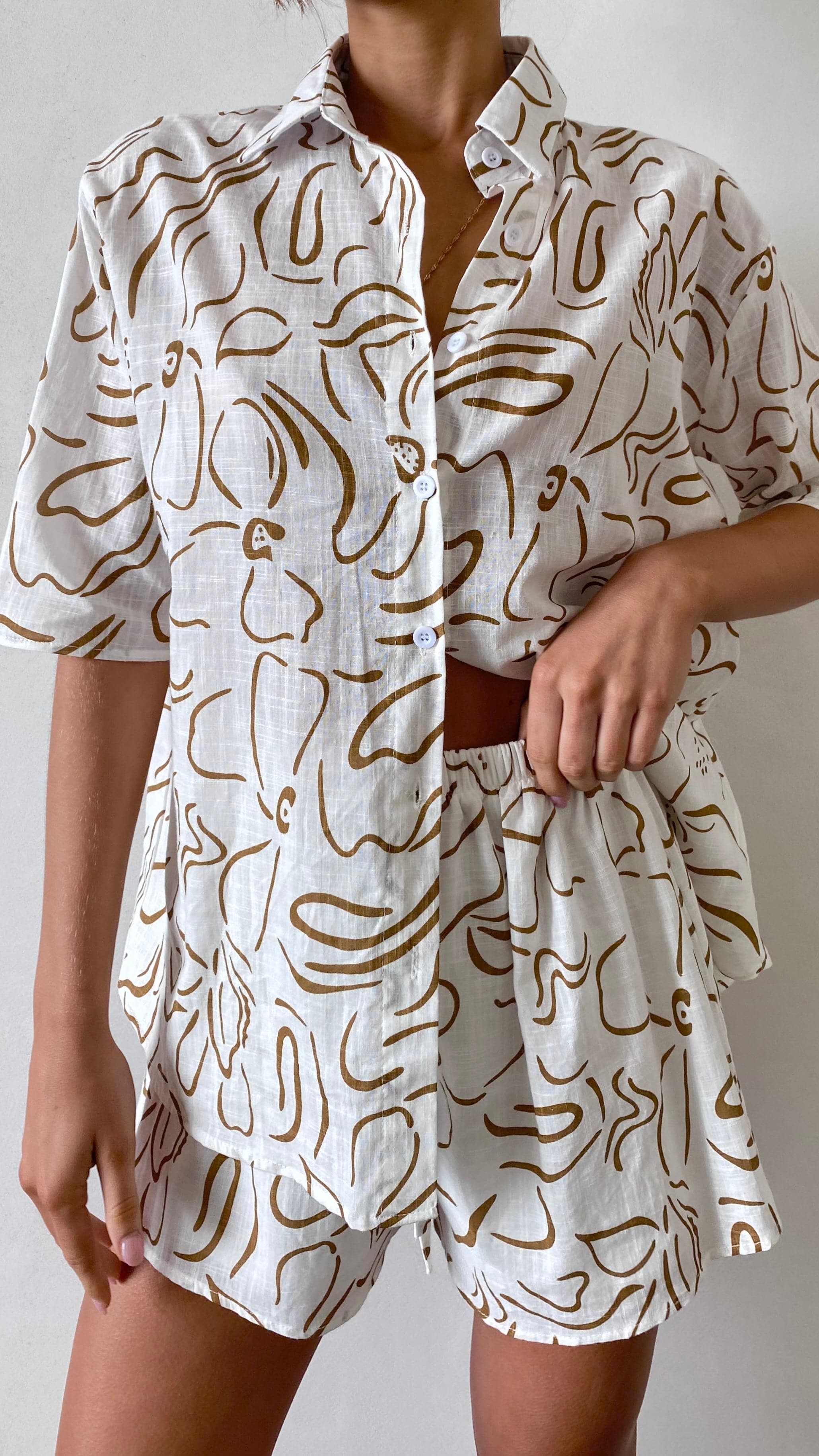 Hazel Shirt and Shorts Set - Beige Floral-Sunshines Bliss