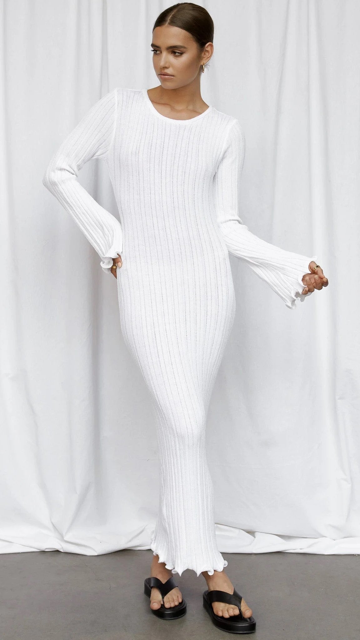 Baha Long Sleeve Dress - White-Sunshines Bliss