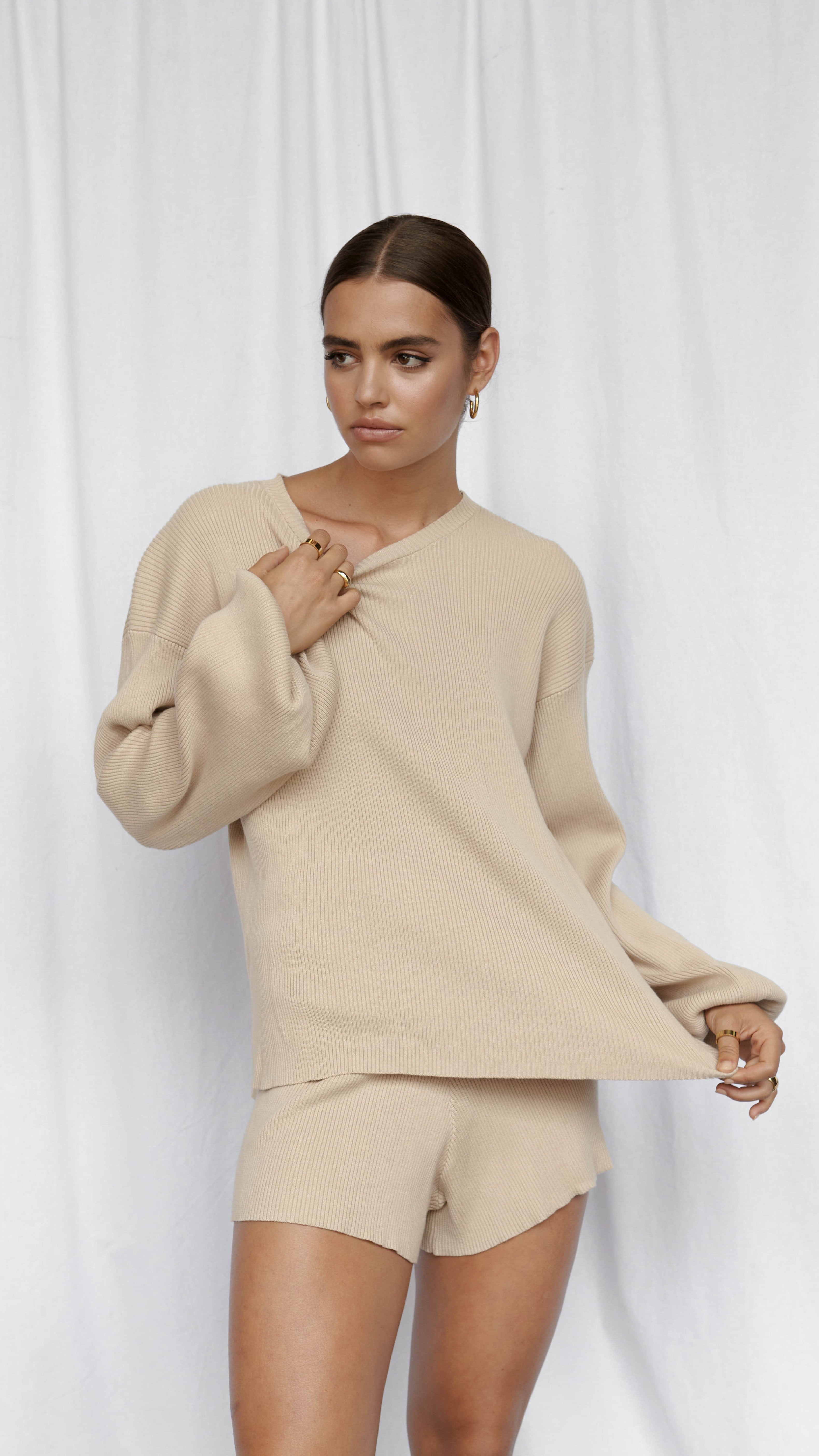 Goldie Long Sleeve Top - Beige-Sunshines Bliss