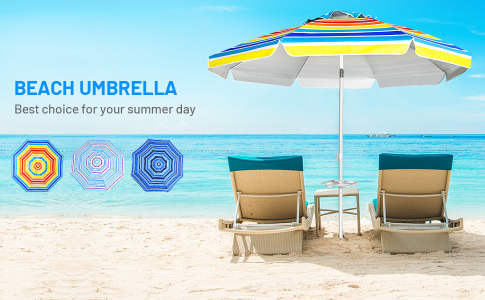 7.2 FT Portable Outdoor Beach Umbrella with Sand Anchor and Tilted Pole