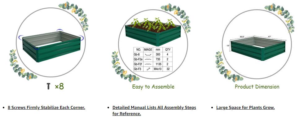 47" L x 35.5" W Metal Raised Garden Bed Vegetable Flower Planter