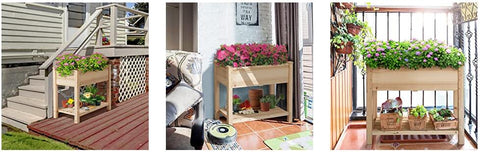 Wooden Outdoor Raised Garden Bed with Storage Shelf