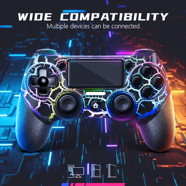 ACE GAMER PLAY Illuminated Wireless Controller for PS4 - Black Cracks
