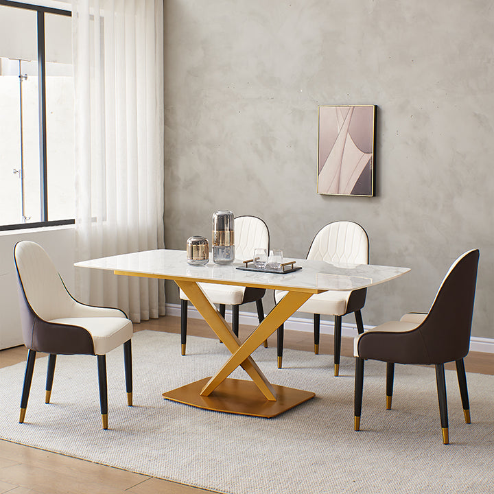 Montary® 63" Sintered Stone Dinning Table Carrara White Color Modern Dinning Table with Solid Gold Carbon Stell Base