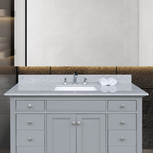 Montary® 49" Bathroom Stone Vanity Top Calacatta Gray Engineered Marble Color with Undermount Ceramic Sink and 3 Faucet Hole with Backsplash