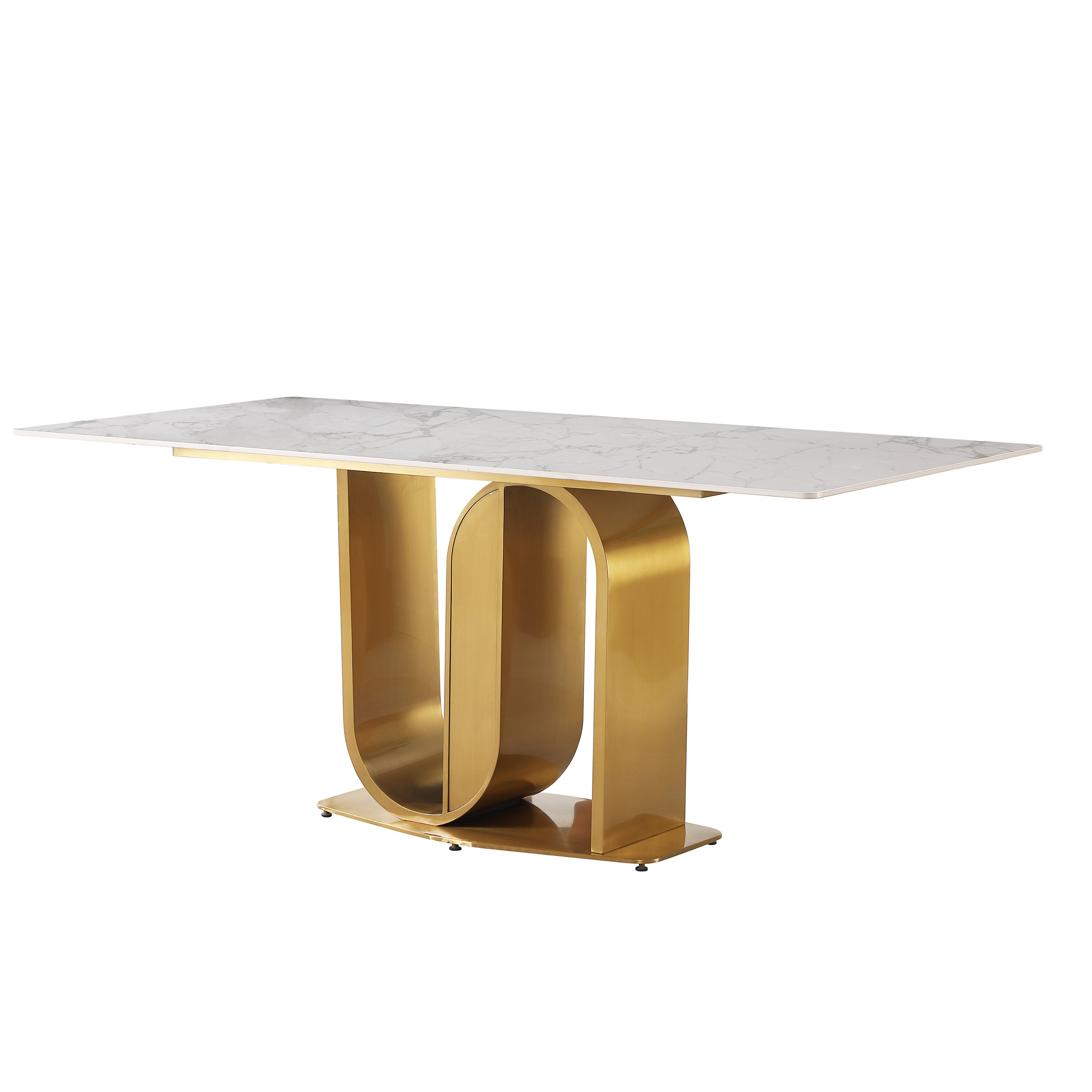 Montary® 71" Gold U-Bracket Sintered Stone Dining Table