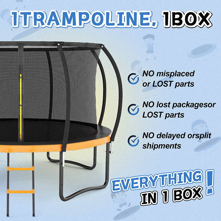 14Ft Outdoor Trampoline With Inner Safety Enclosure Net, Ladder, PVC Spring Cover Padding