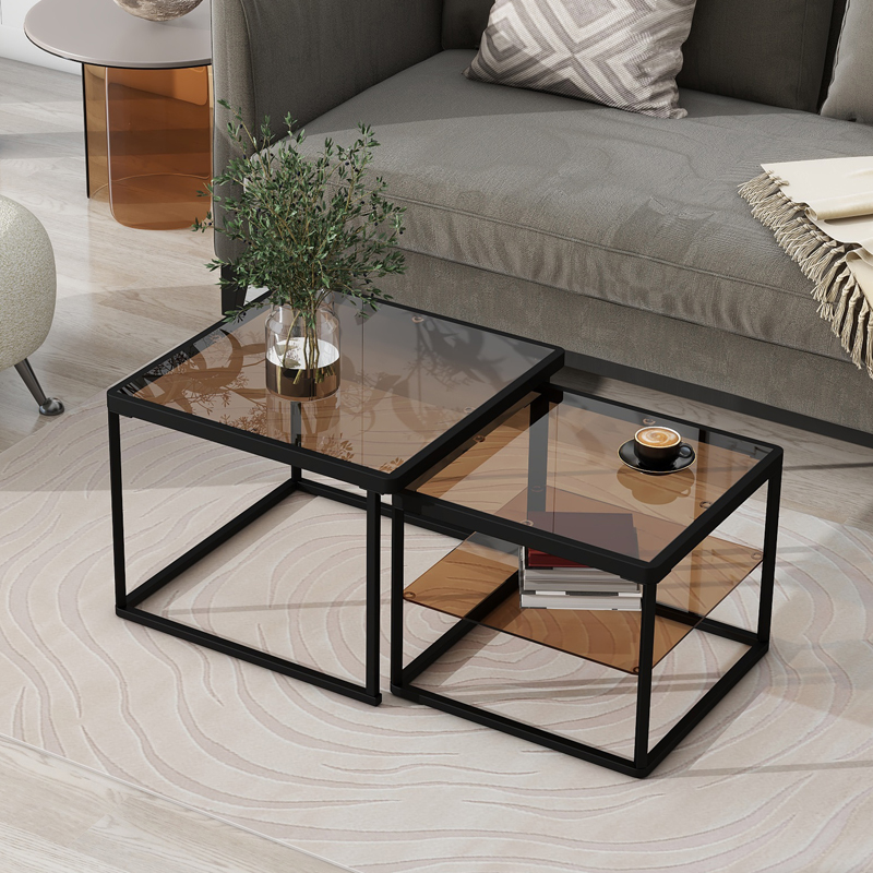 Montary Modern Nested Coffee Table Set Tempered Glass Cocktail Table