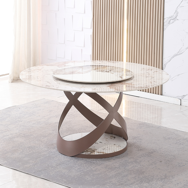 Montary® 59" Pandora Sintered Stone Round Dining Table with Turntable